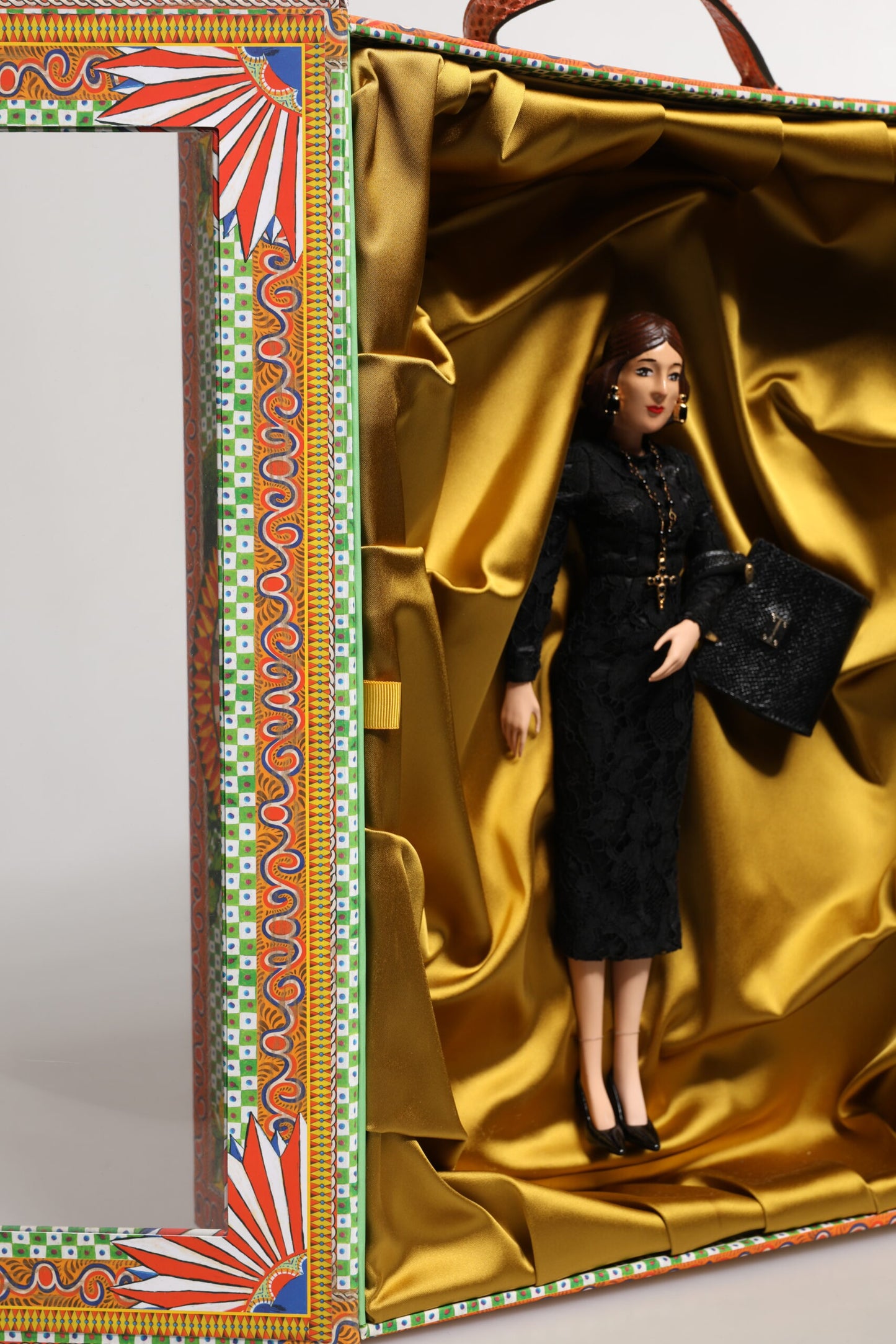 Dolce & Gabbana Black Dress Ceramic Porcelain Fashion Leather Sicily Doll