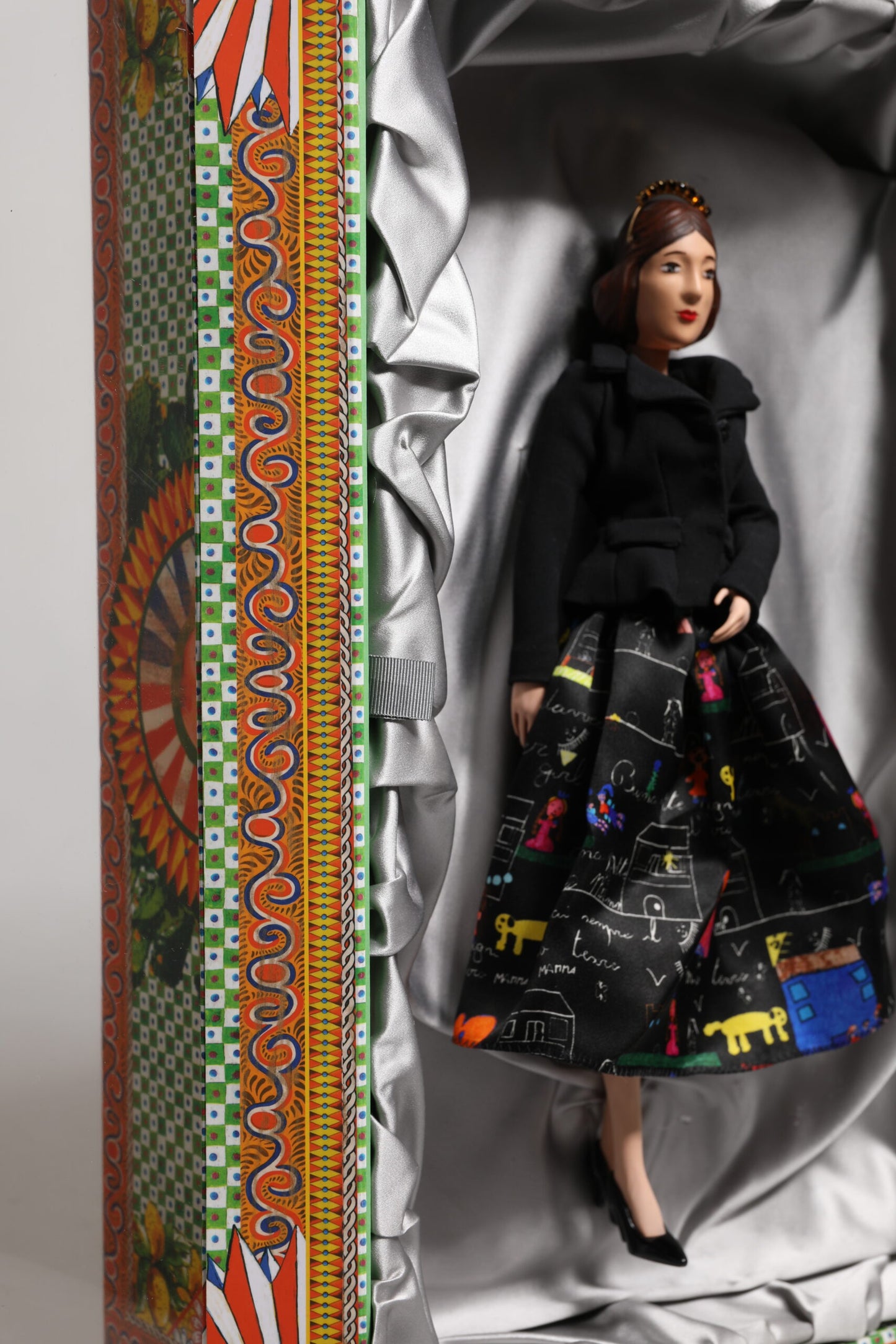 Dolce & Gabbana Black Dress Ceramic Porcelain Fashion Leather Sicily Doll