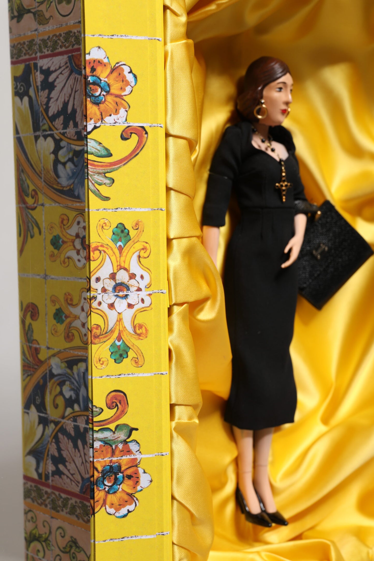 Dolce & Gabbana Black Dress Ceramic Porcelain Fashion Leather Sicily Doll