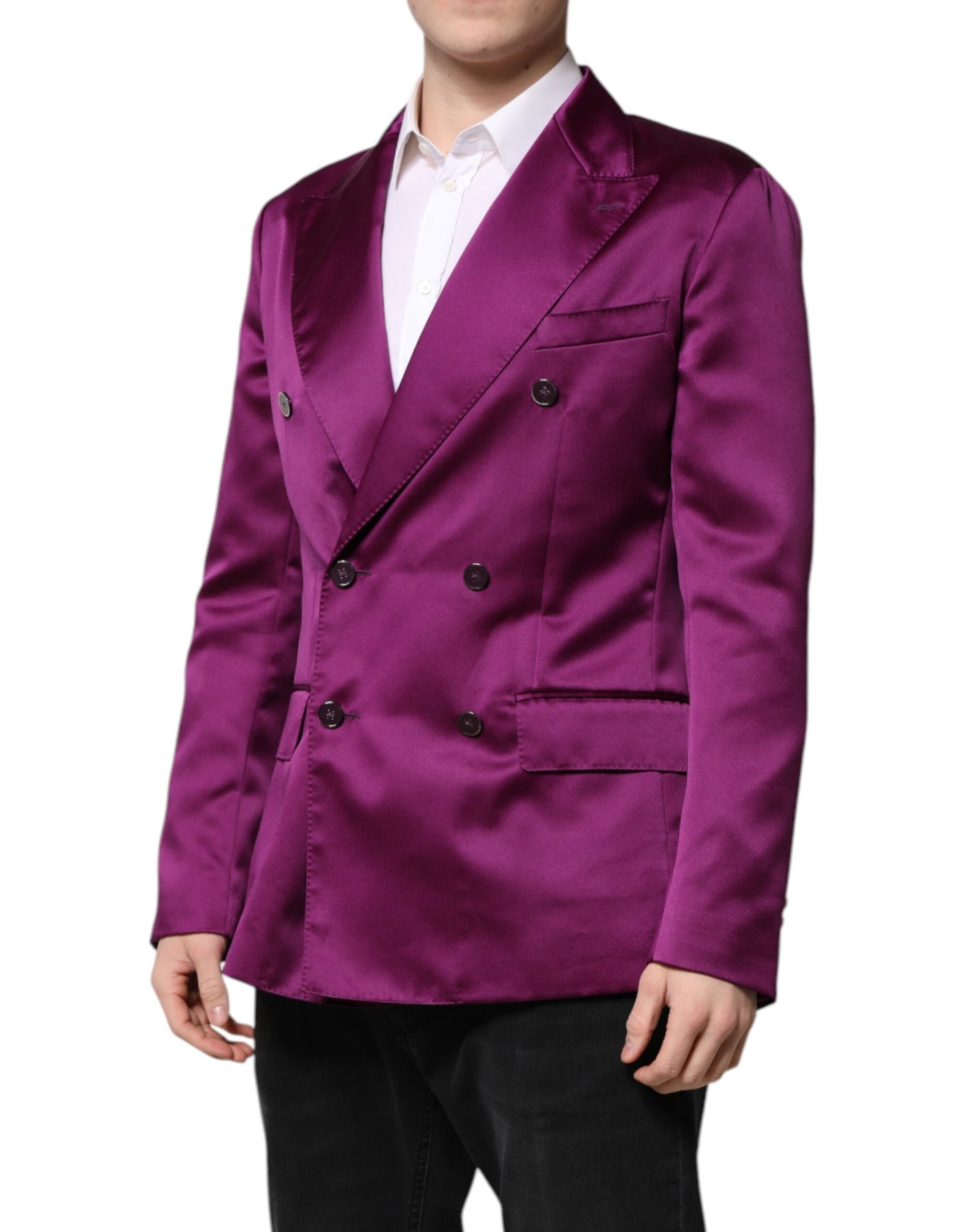 Dolce & Gabbana Purple Double Breasted Slim Fit Blazer Coat