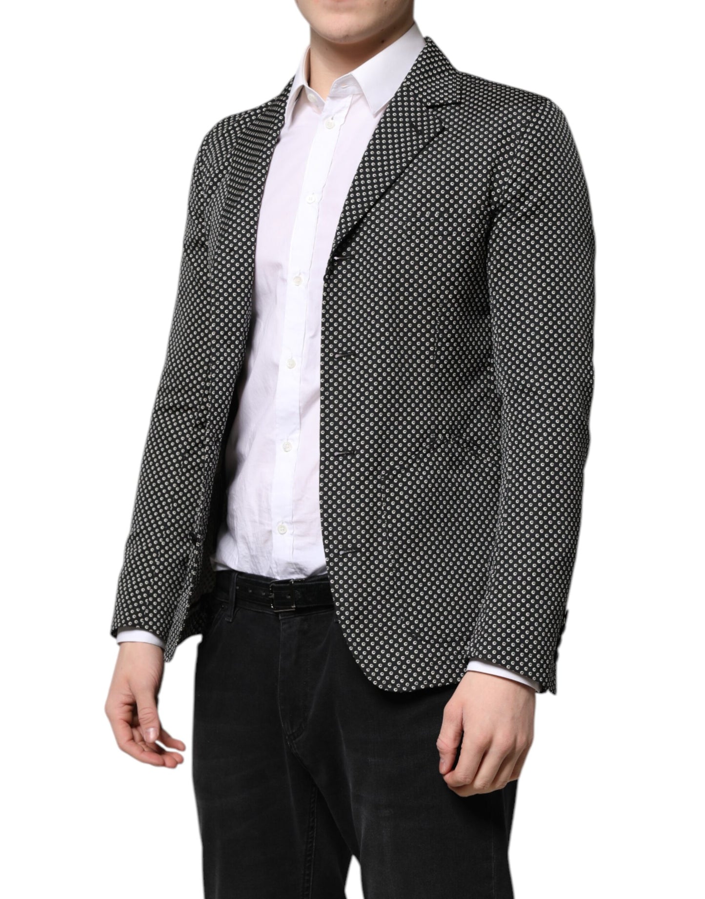Dolce & Gabbana Black and White Patterned Men's Suit Coat Blazer
