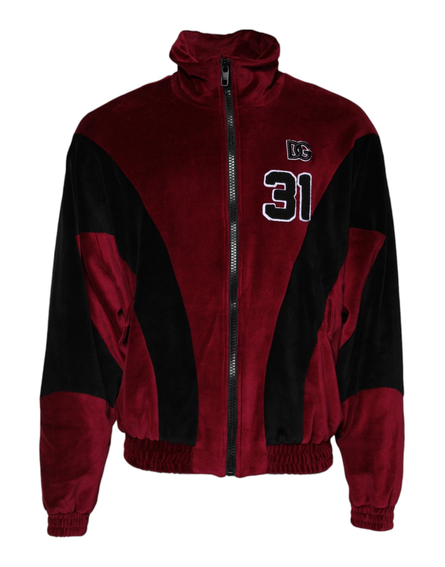 Dolce & Gabbana Red Black Cotton Logo Full-Zip Bomber Jacket
