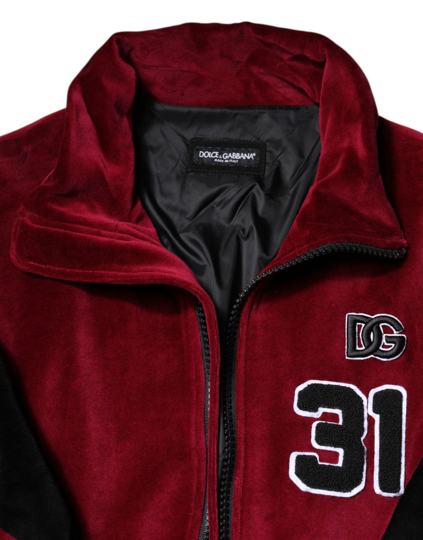Dolce & Gabbana Red Black Cotton Logo Full-Zip Bomber Jacket