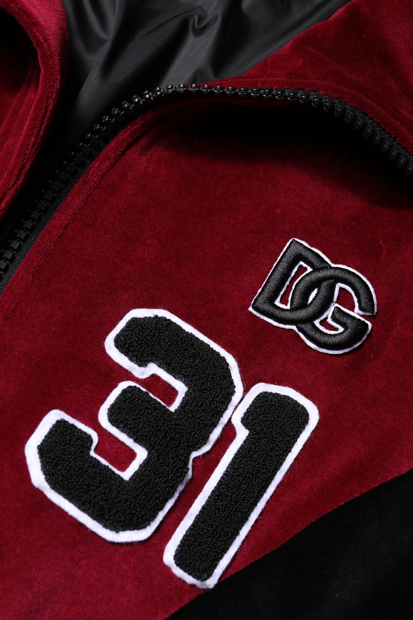 Dolce & Gabbana Red Black Cotton Logo Full-Zip Bomber Jacket