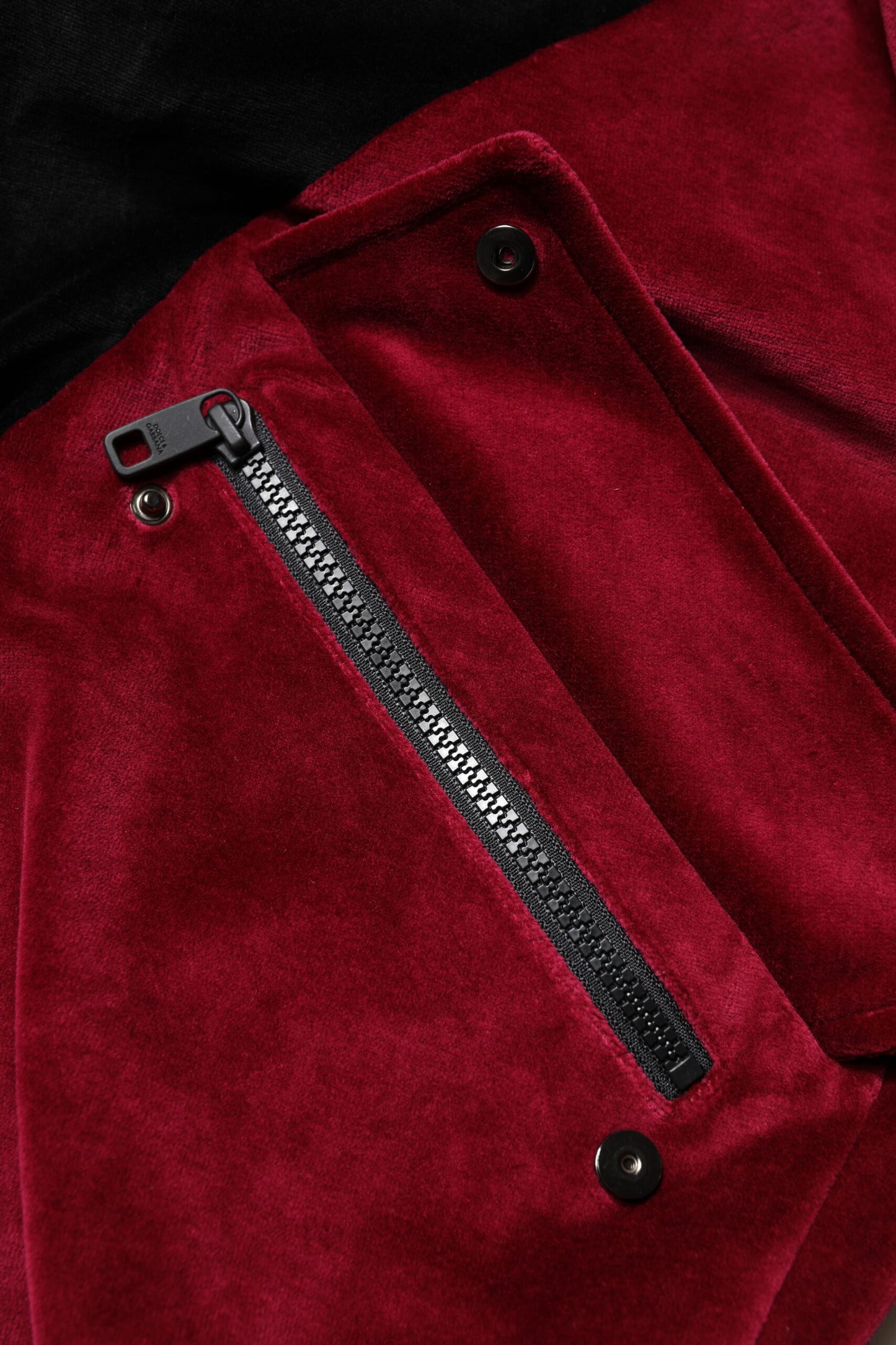 Dolce & Gabbana Red Black Cotton Logo Full-Zip Bomber Jacket