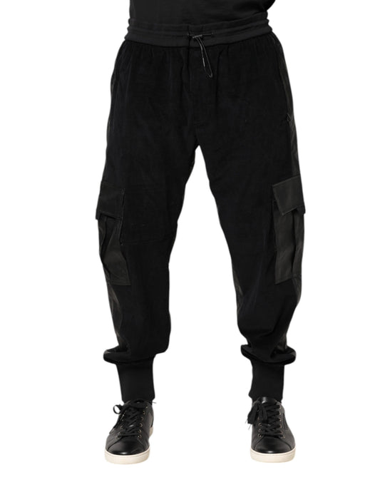 Dolce & Gabbana Black Cotton Cargo Jogger Sweatpants
