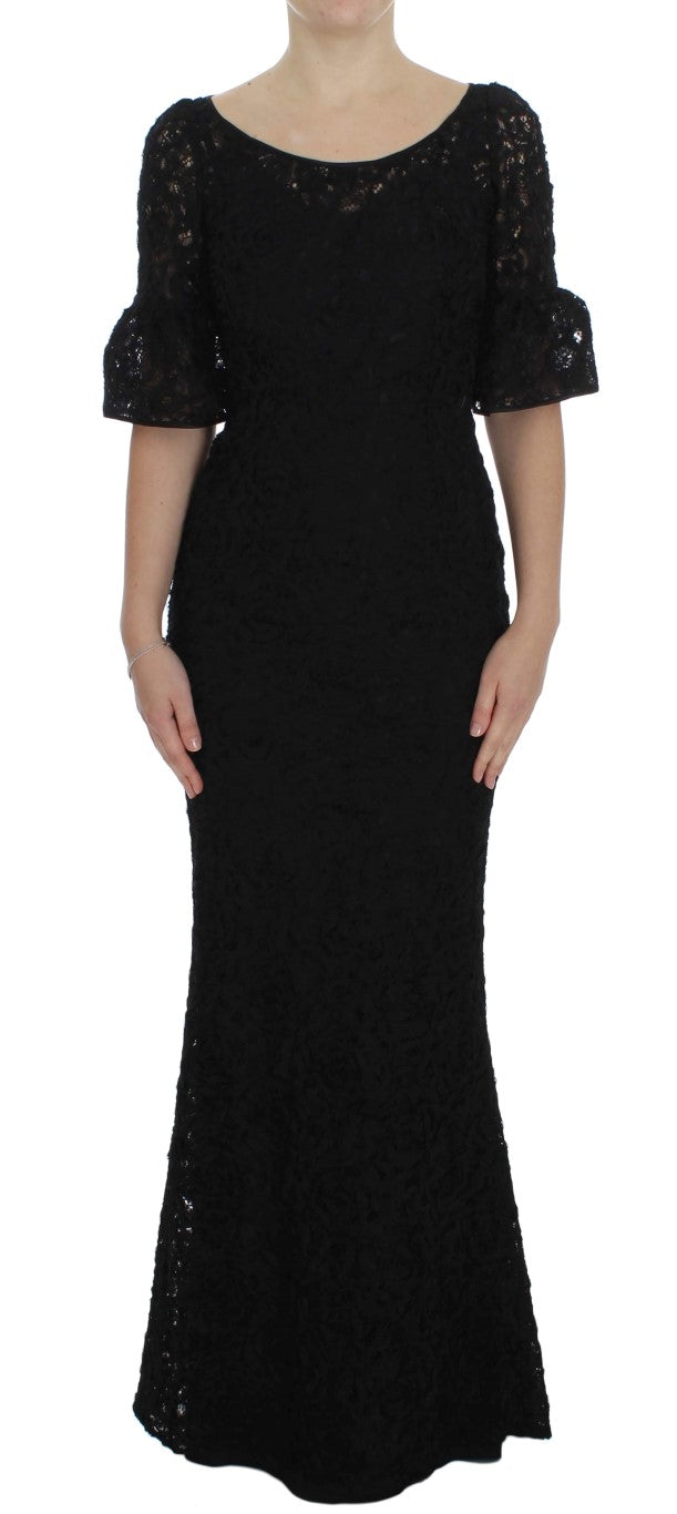 - Elegant Black Floral Lace Maxi Dress