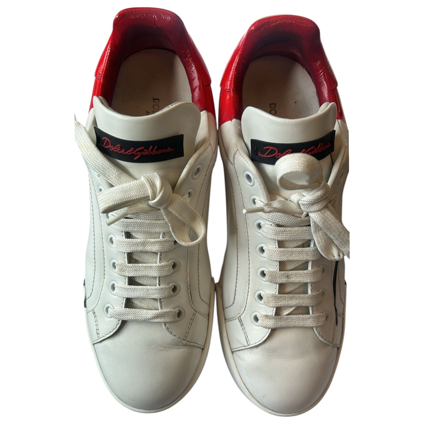 Dolce & Gabbana White & Red Logo Portofino Sneakers for Women
