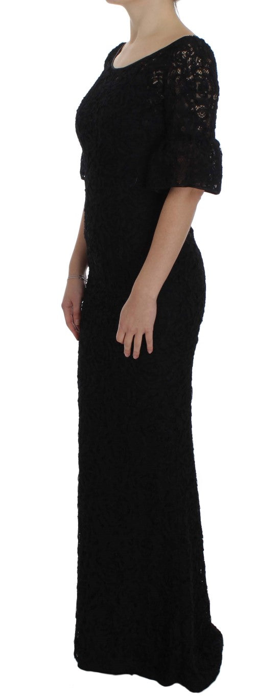 - Elegant Black Floral Lace Maxi Dress