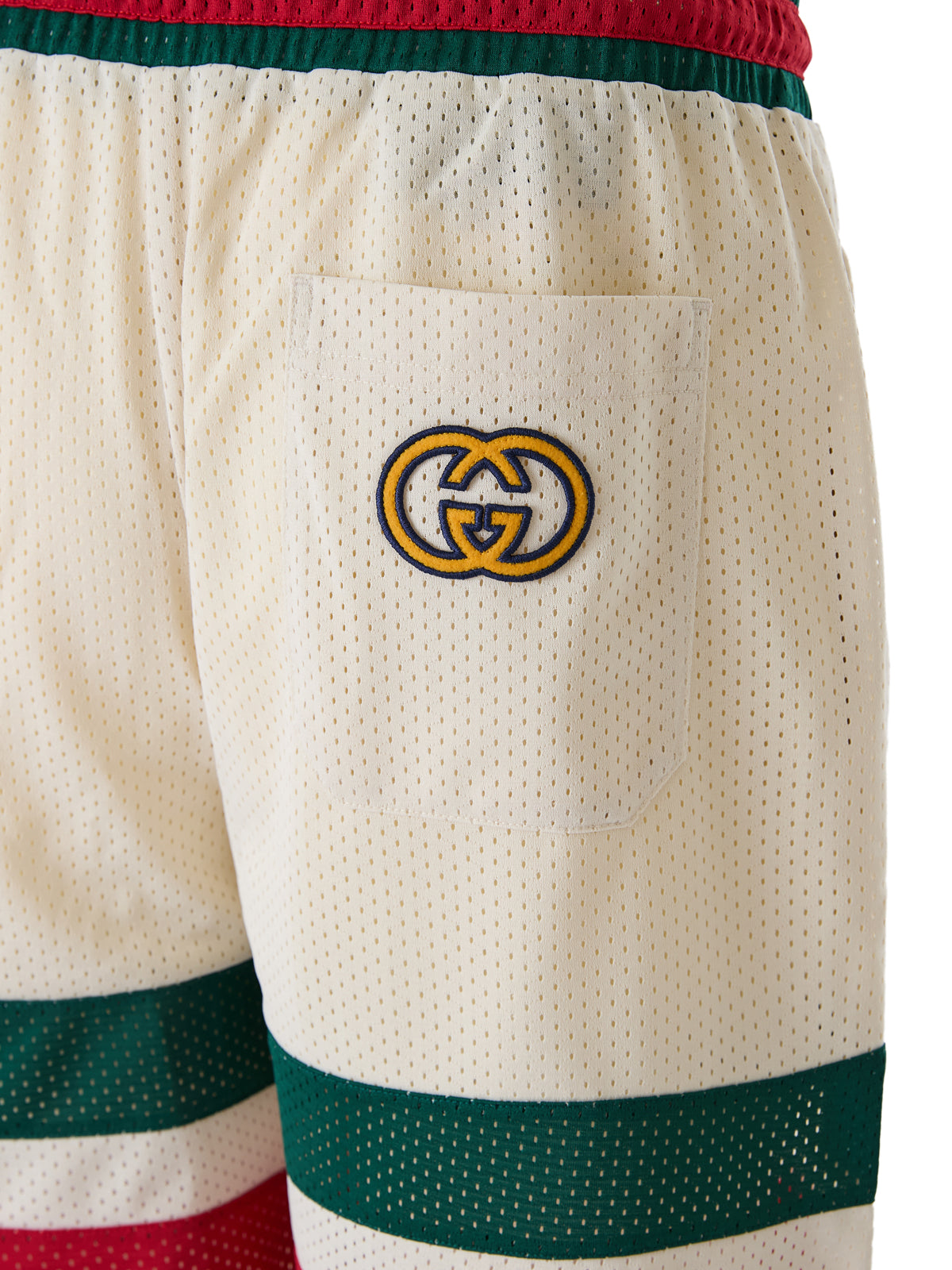 Gucci Cream Green Red Web Stripe Logo Shorts for Men