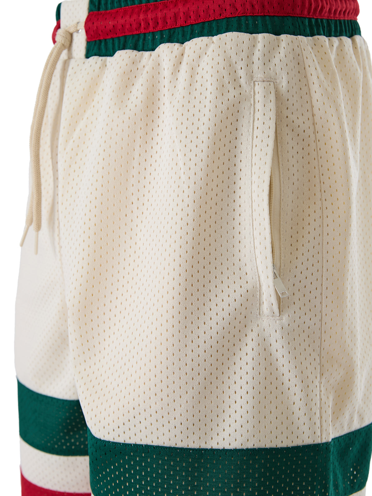Gucci Cream Green Red Web Stripe Logo Shorts for Men