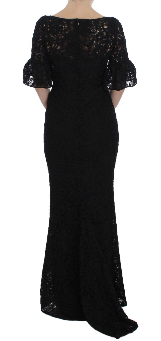 - Elegant Black Floral Lace Maxi Dress