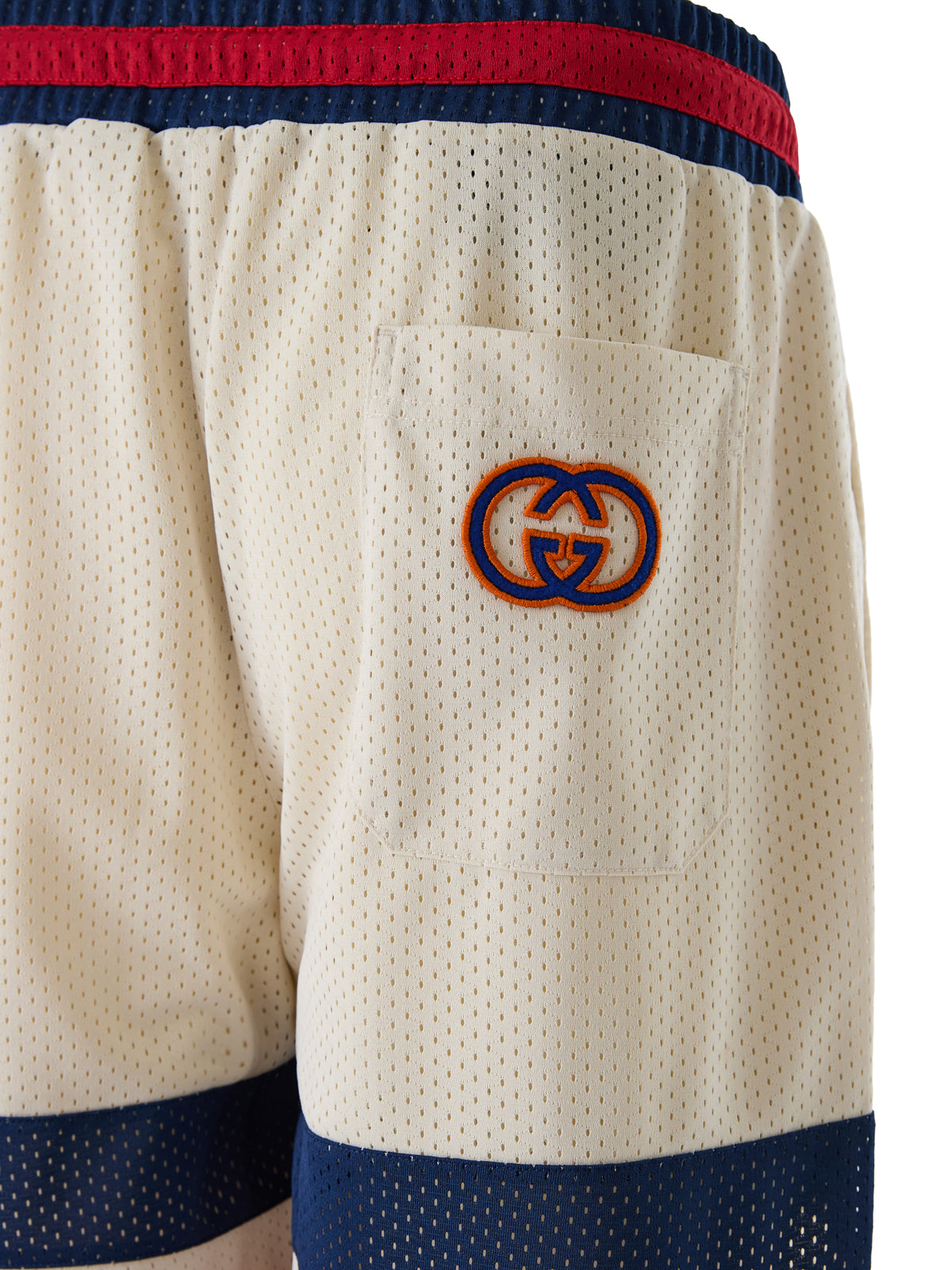 Gucci Cream Red Blue Web Stripe Logo Shorts for Men