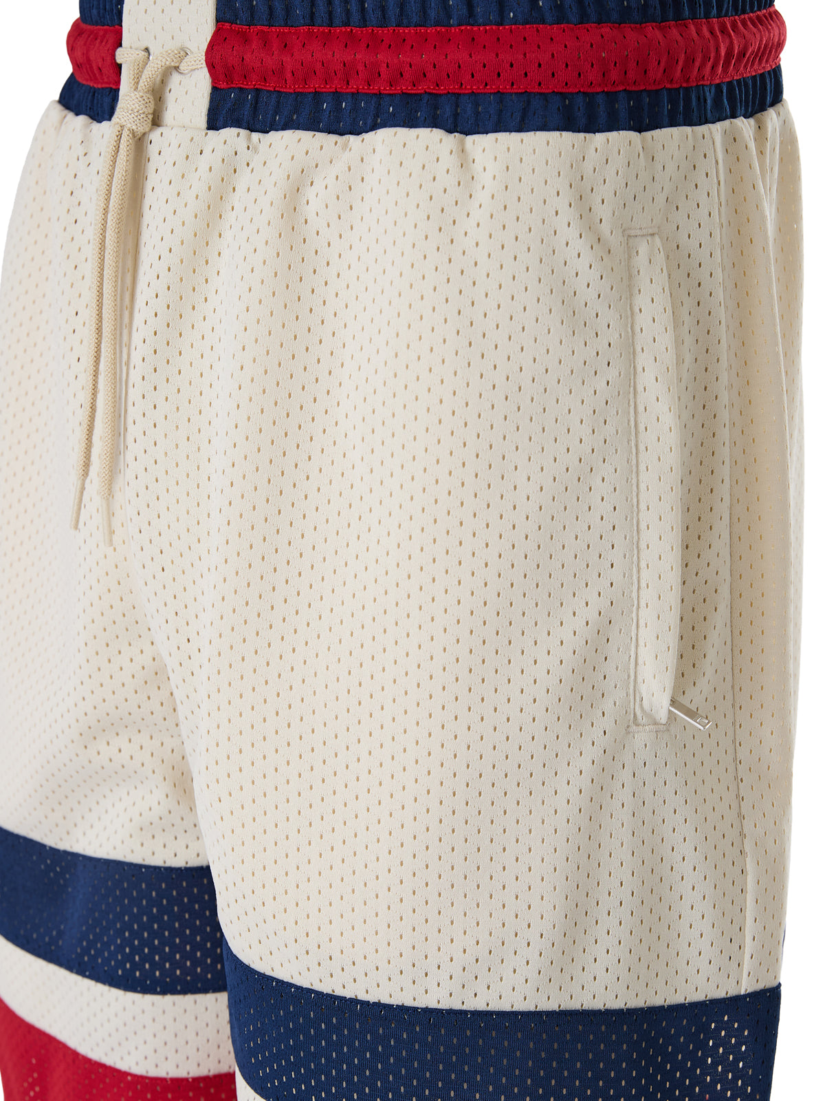 Gucci Cream Red Blue Web Stripe Logo Shorts for Men