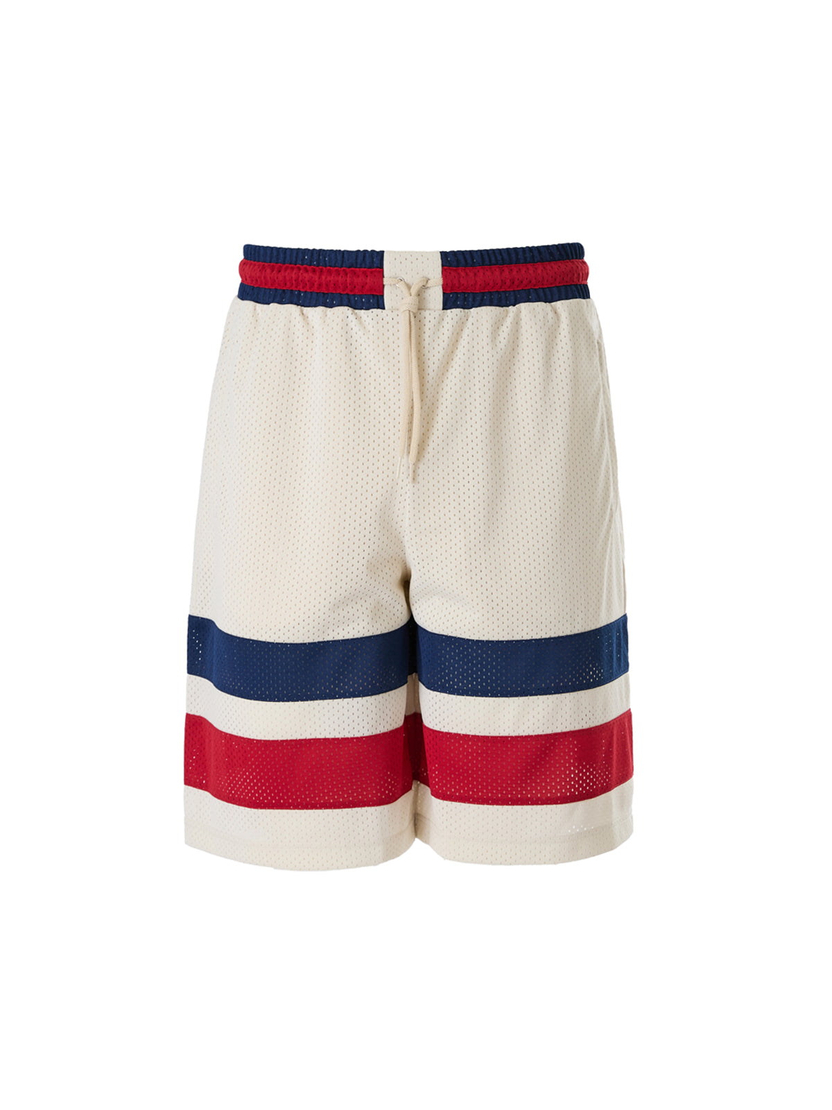 Gucci Cream Red Blue Web Stripe Logo Shorts for Men