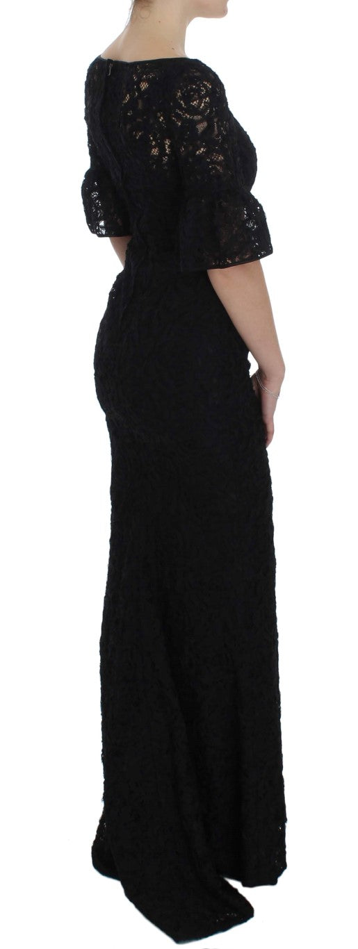 - Elegant Black Floral Lace Maxi Dress