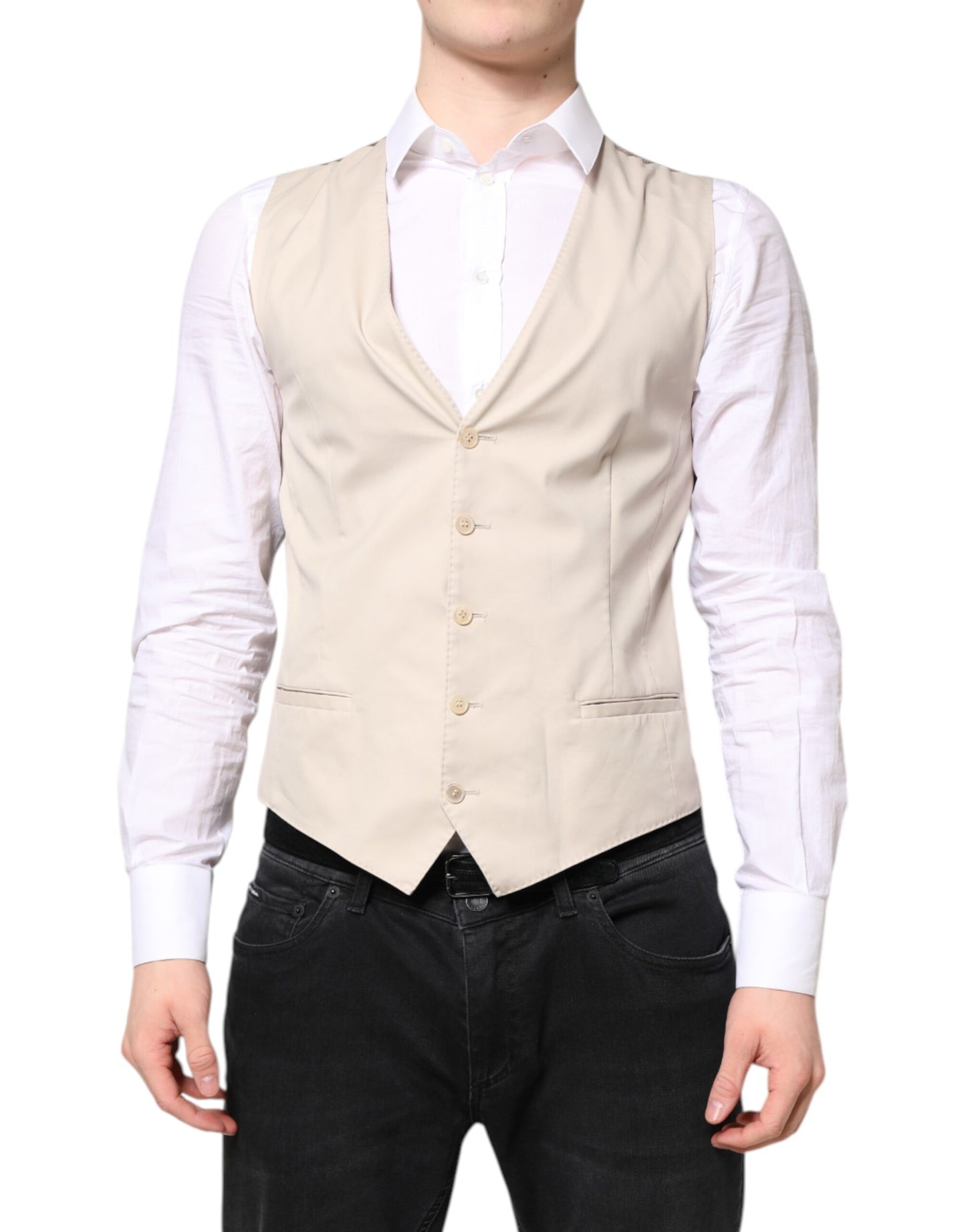 Dolce & Gabbana Beige Gray Formal Waistcoat Vest for Men