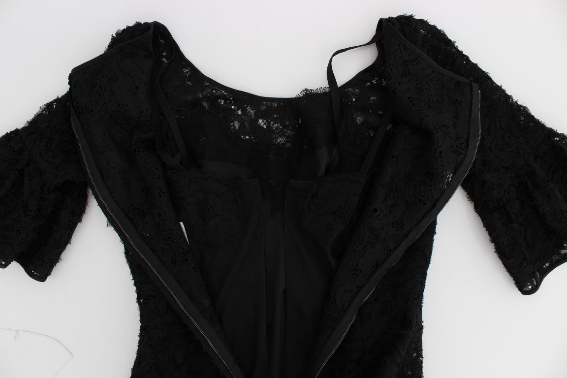 - Elegant Black Floral Lace Maxi Dress