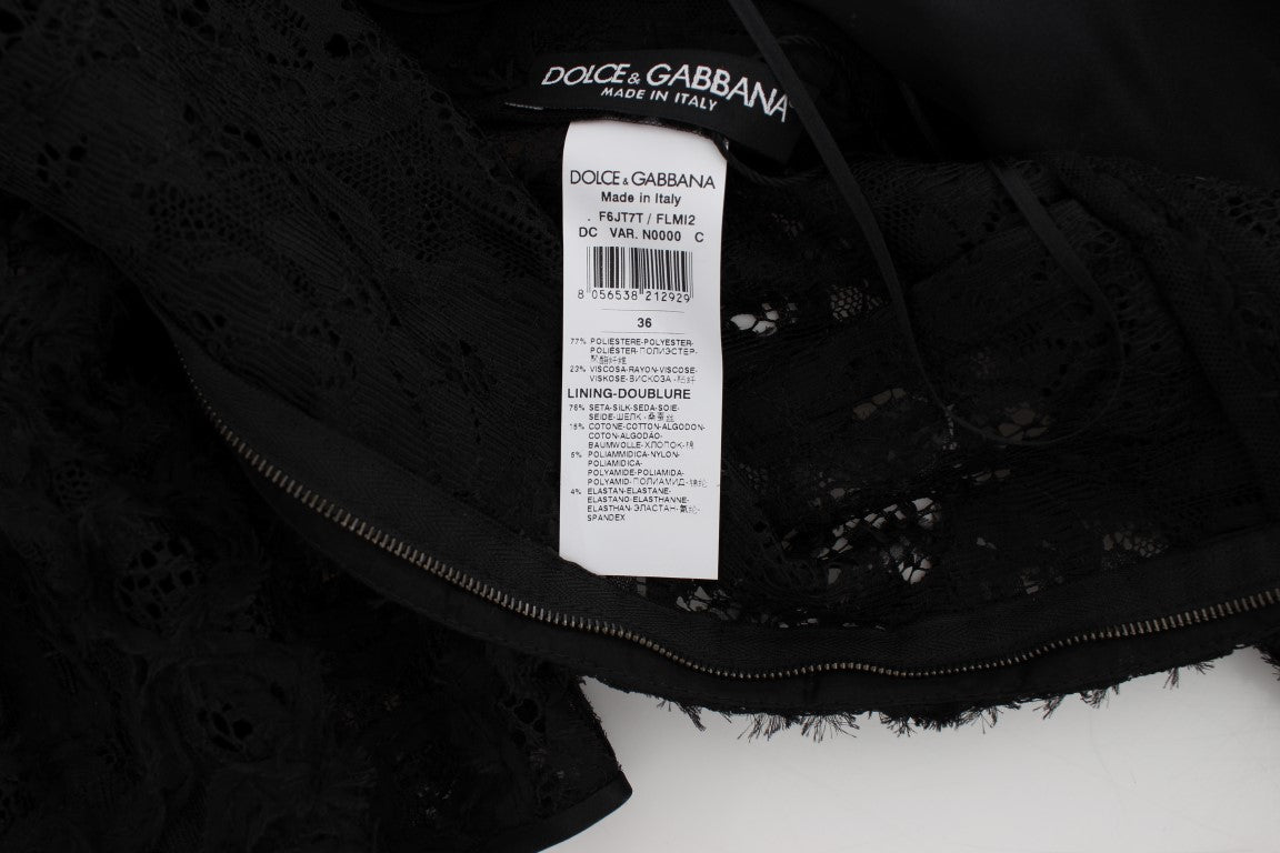 - Elegant Black Floral Lace Maxi Dress
