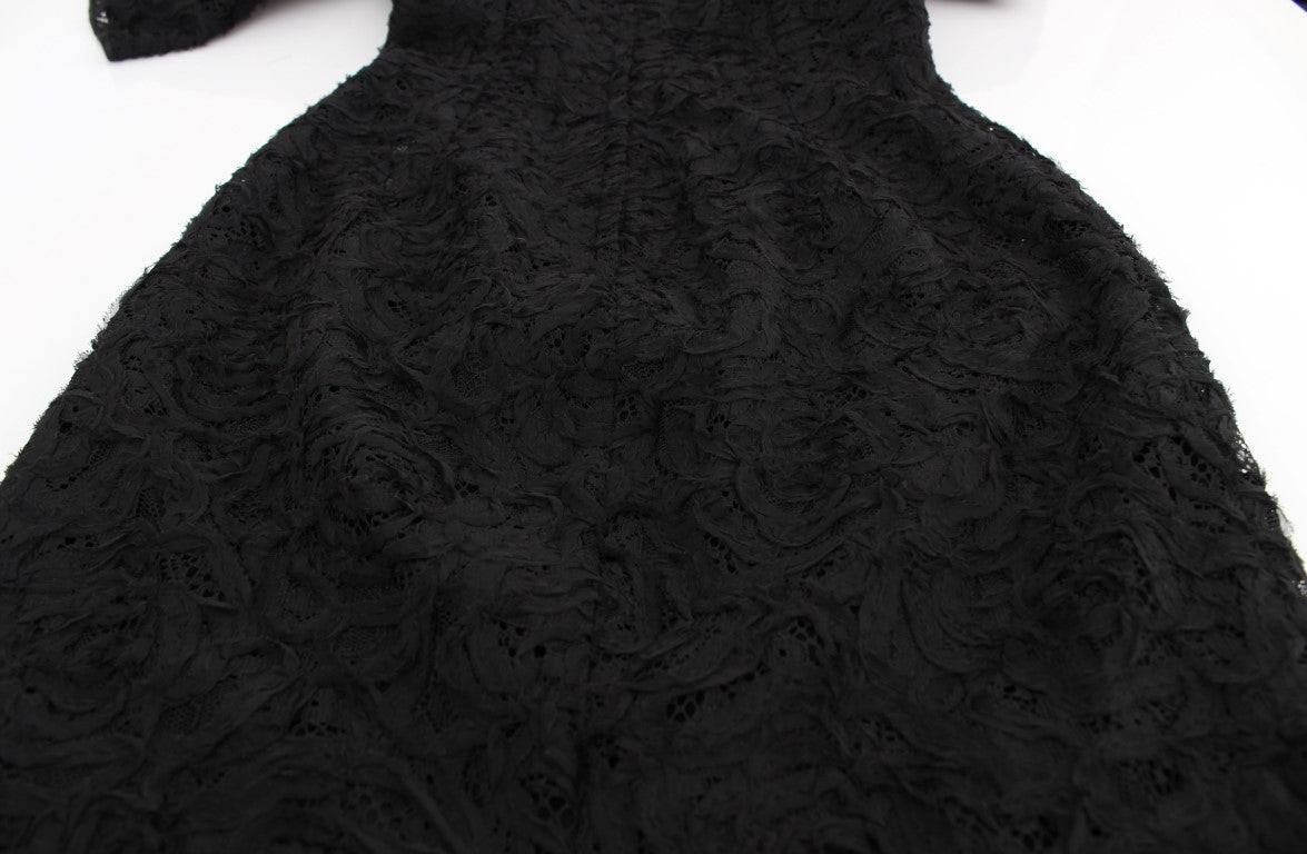 - Elegant Black Floral Lace Maxi Dress