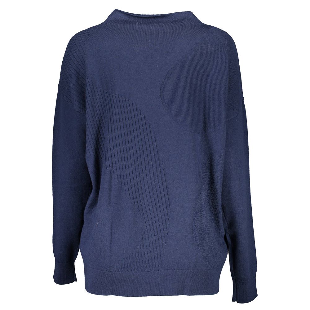 Gant Blue Wool Sweater with High Collar and Logo