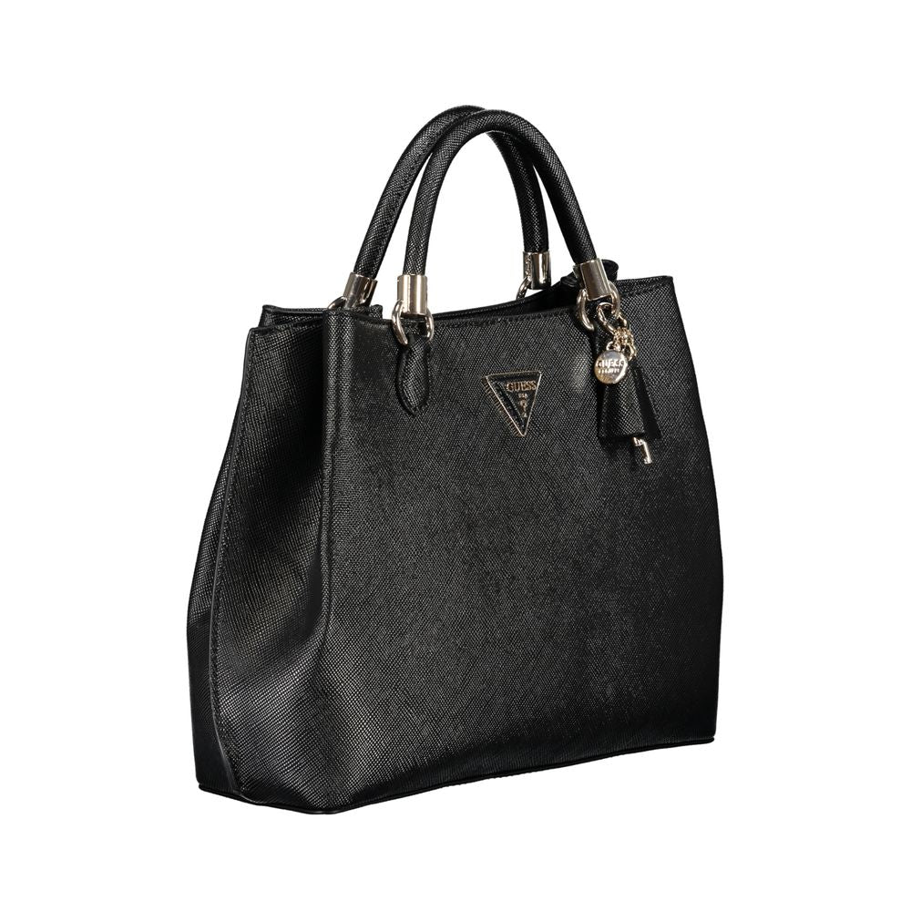 Guess Jeans Black Gizele Handbag – Faux Leather, Elegant Multi-Compartment Design