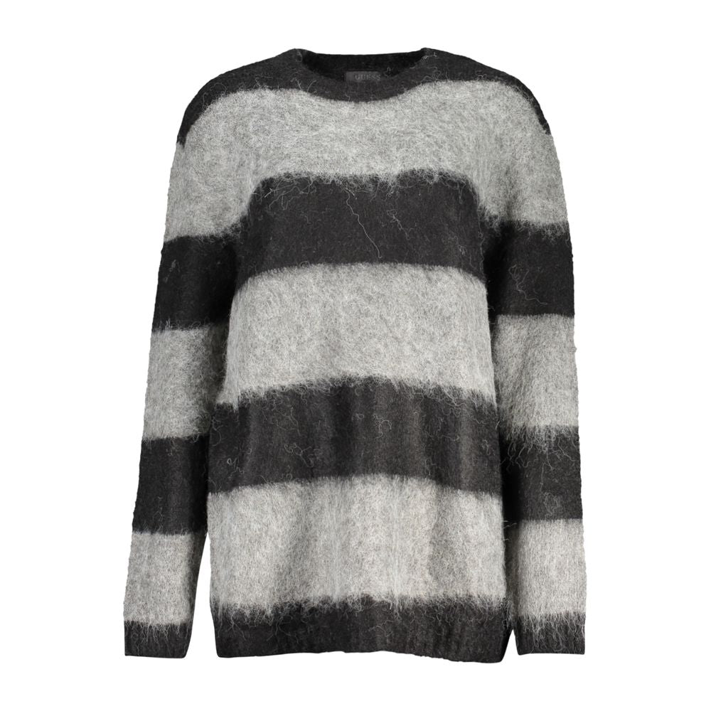 Guess Jeans Black Polyester Sweater - Striped Long Sleeve Crew Neck