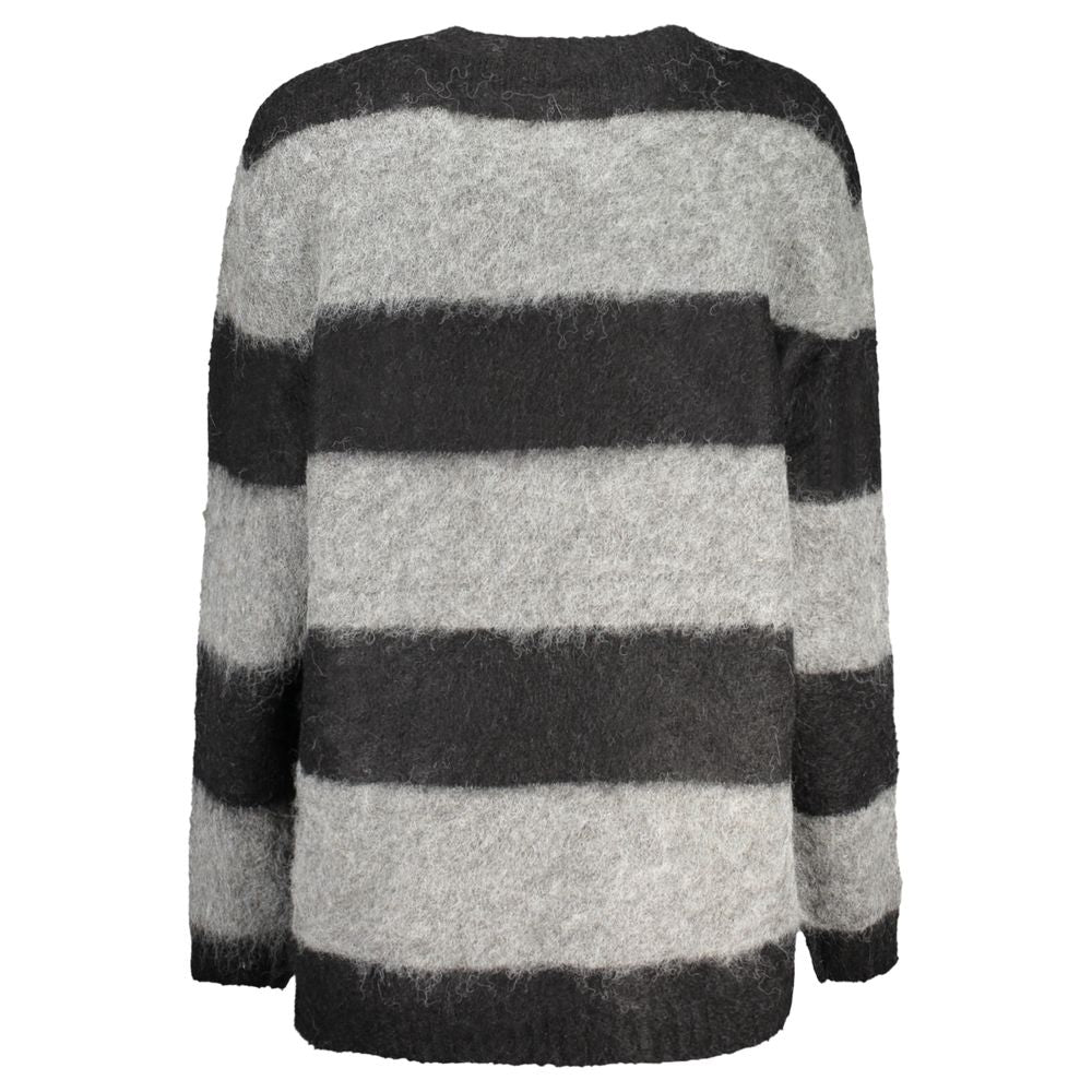 Guess Jeans Black Polyester Sweater - Striped Long Sleeve Crew Neck