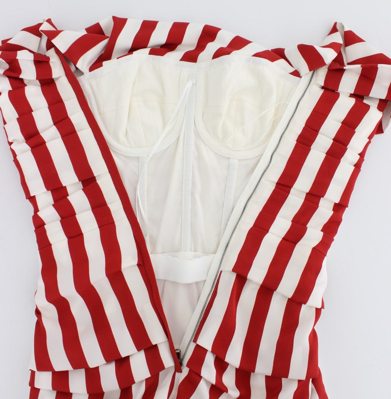 Dolce & Gabbana Red and White Striped Silk Bodycon Dress