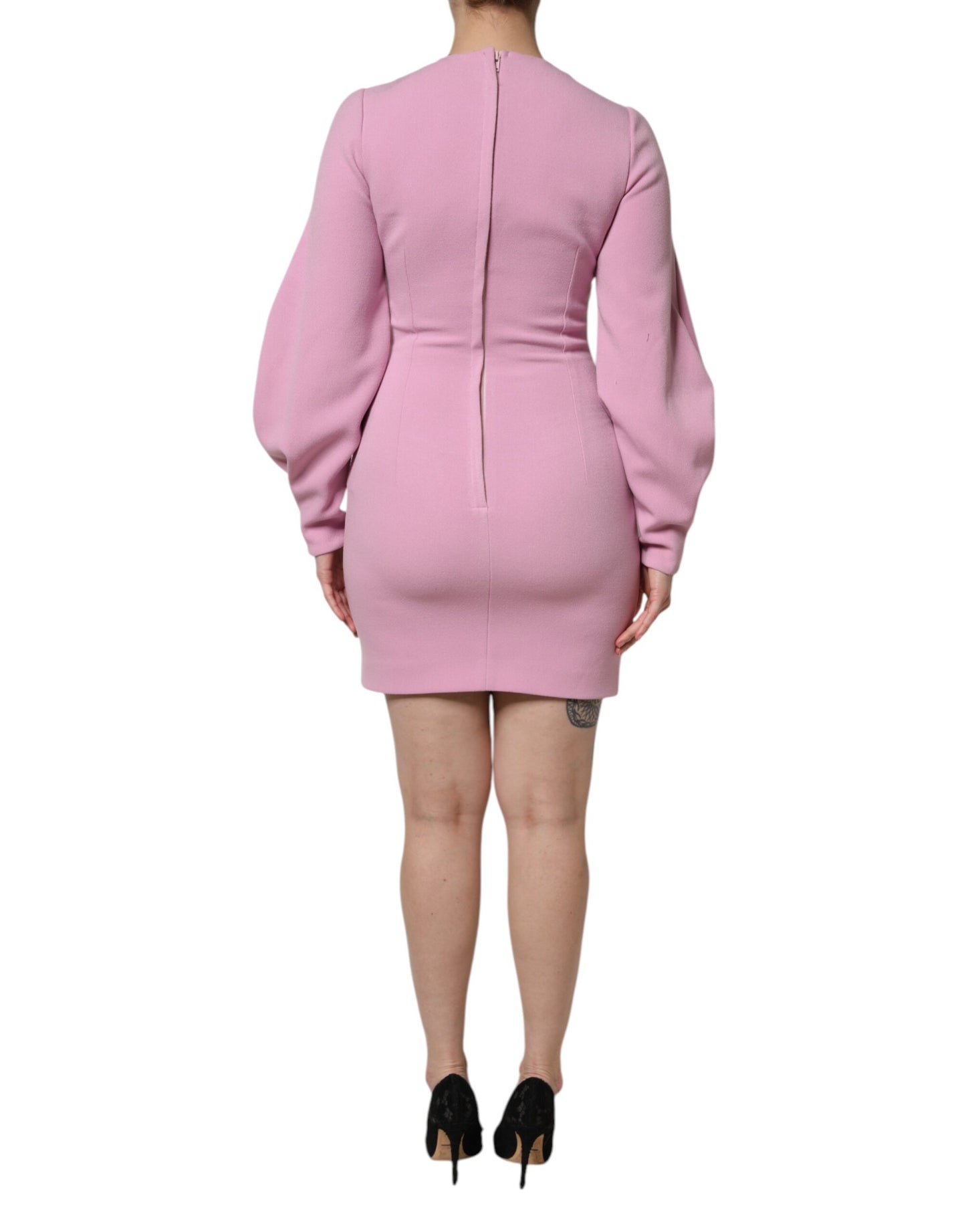 Dolce & Gabbana Pink Long Sleeves Sheath Mini Dress