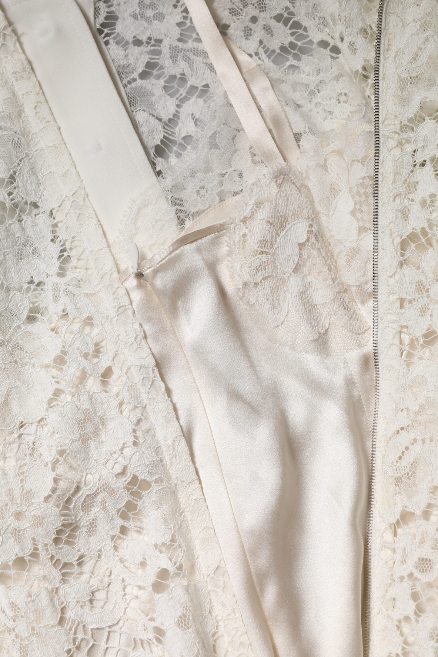 Dolce & Gabbana White Floral Lace Long Sleeves A-line Dress with Minor Defect