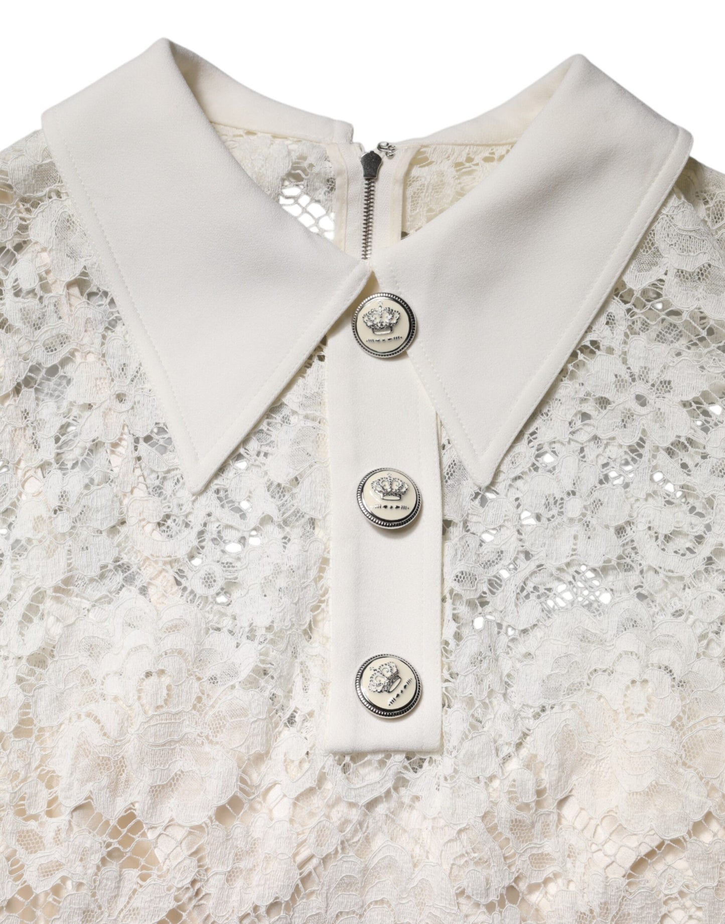 Dolce & Gabbana White Floral Lace Long Sleeves A-line Dress with Minor Defect