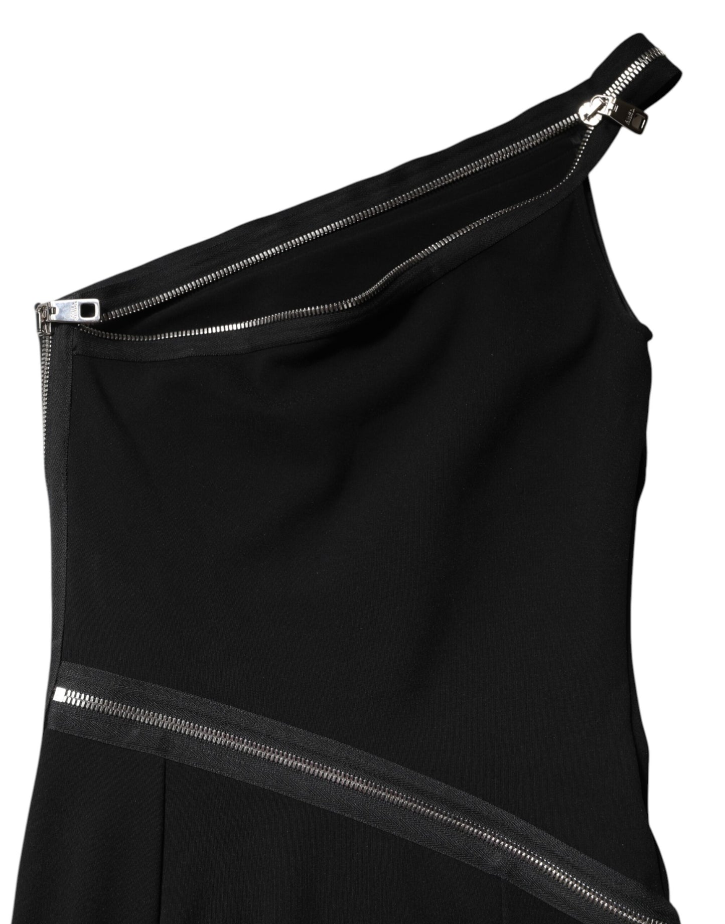 Dolce & Gabbana Black One Shoulder Zipper Detail Sheath Dress