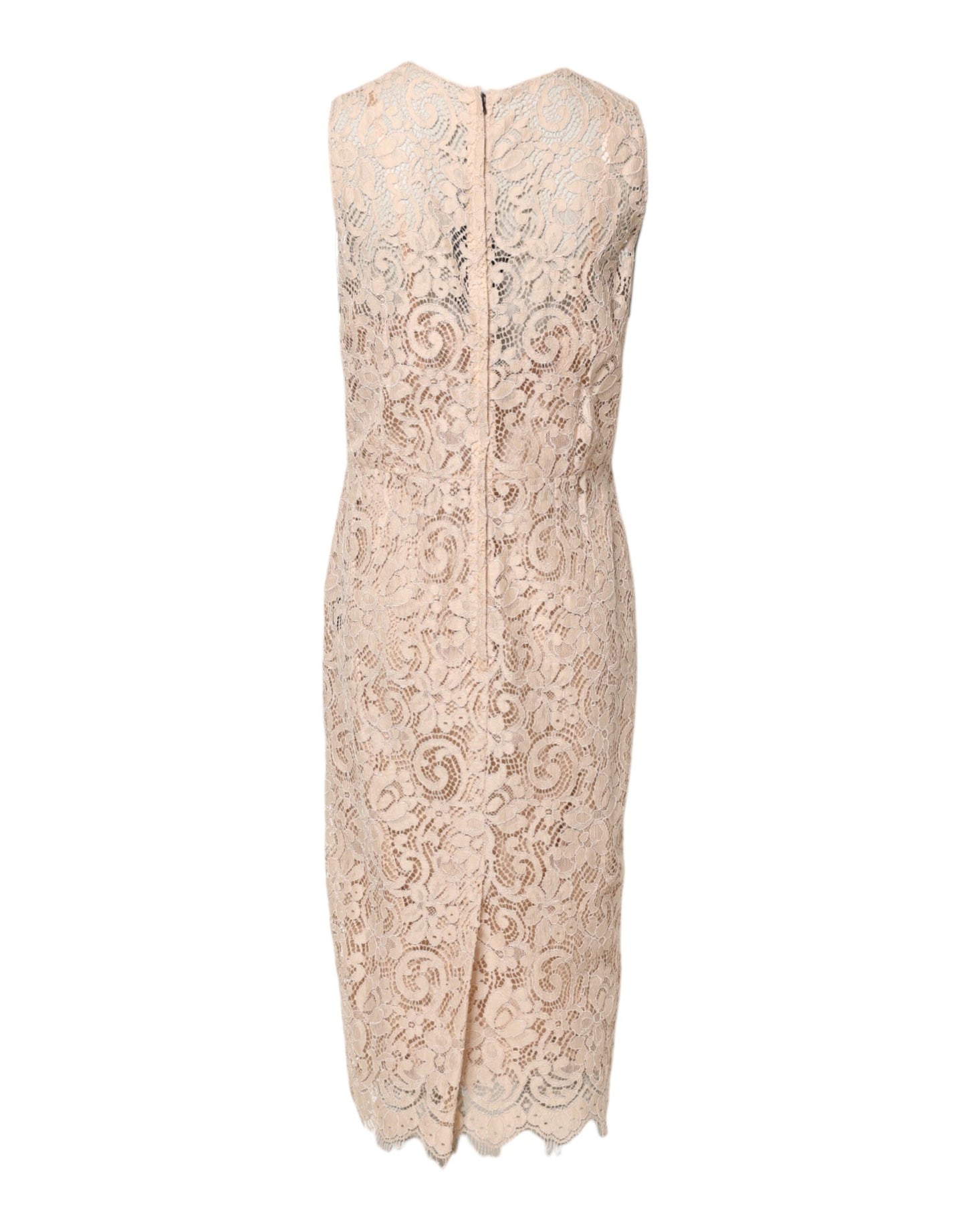 Dolce & Gabbana Beige Floral Lace Sleeveless Sheath Dress - Preowned Elegance