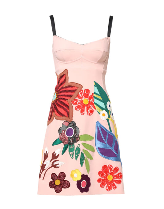Dolce & Gabbana Pink Bold Floral Print Spaghetti Strap Mini Dress
