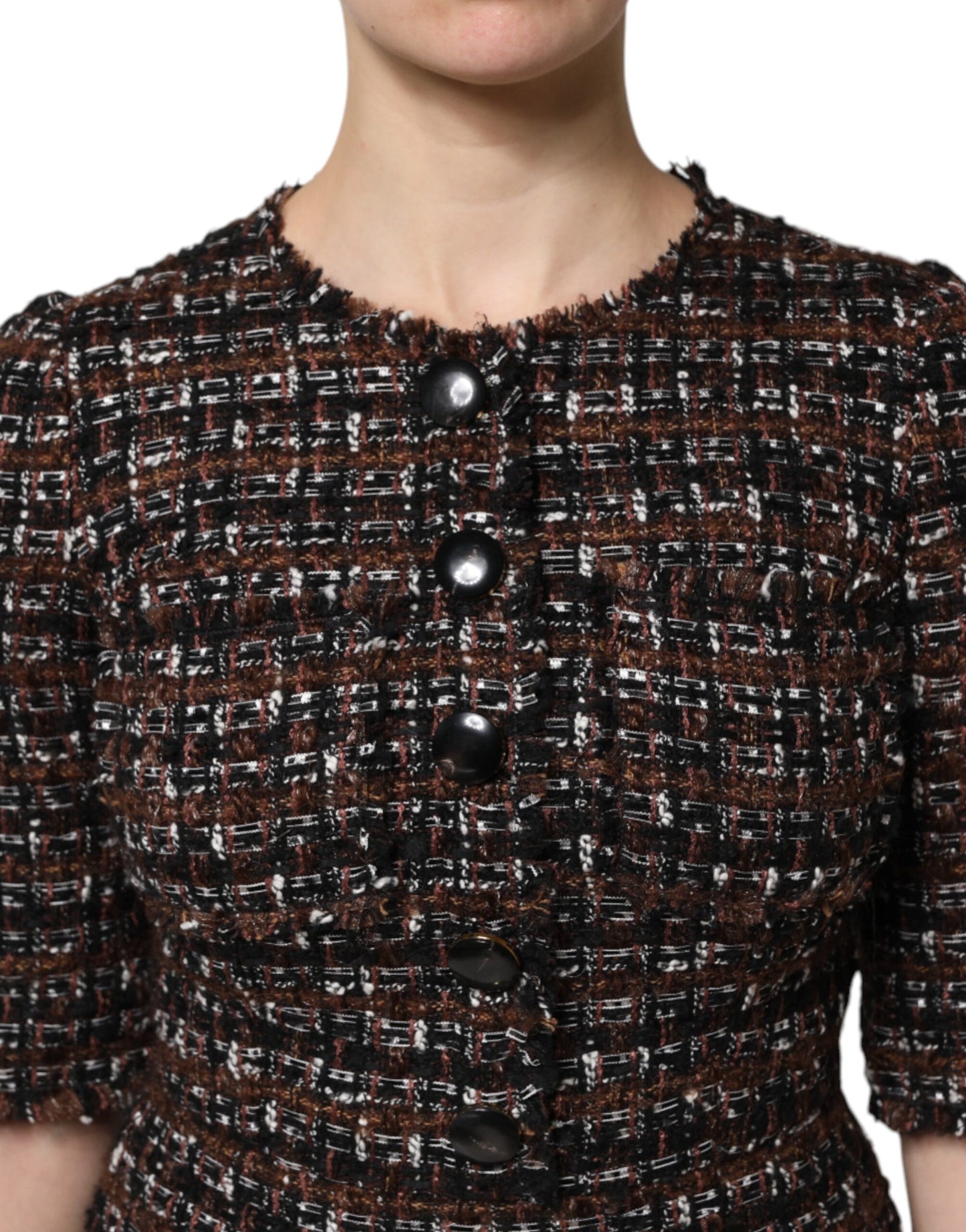 Dolce & Gabbana Brown Tweed Short Sleeve A-line Mini Dress