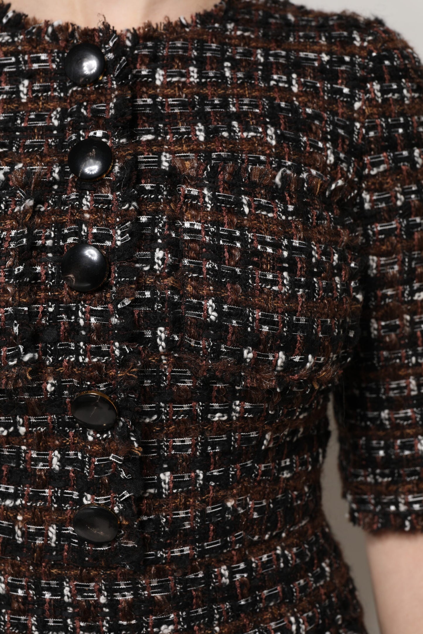 Dolce & Gabbana Brown Tweed Short Sleeve A-line Mini Dress