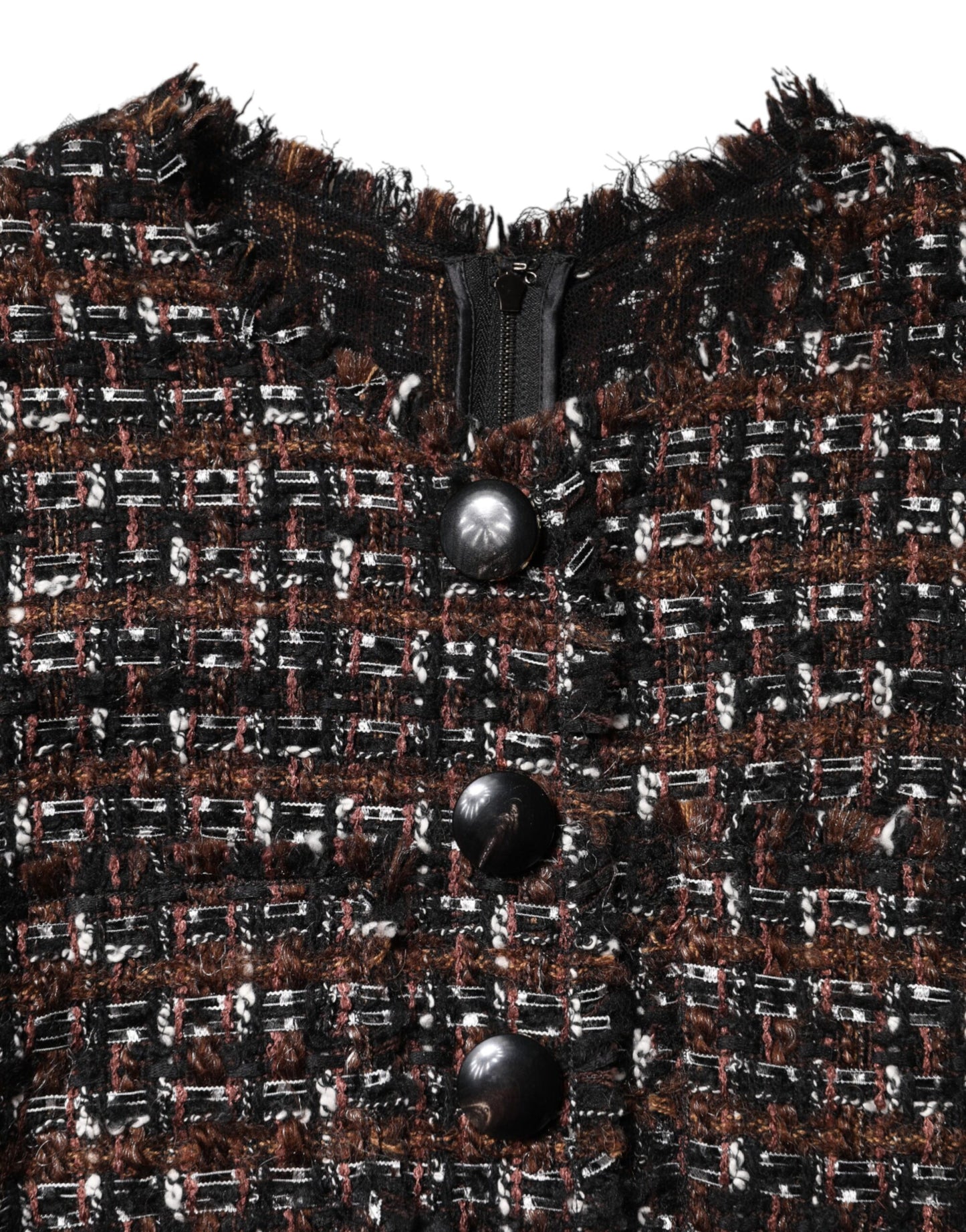 Dolce & Gabbana Brown Tweed Short Sleeve A-line Mini Dress
