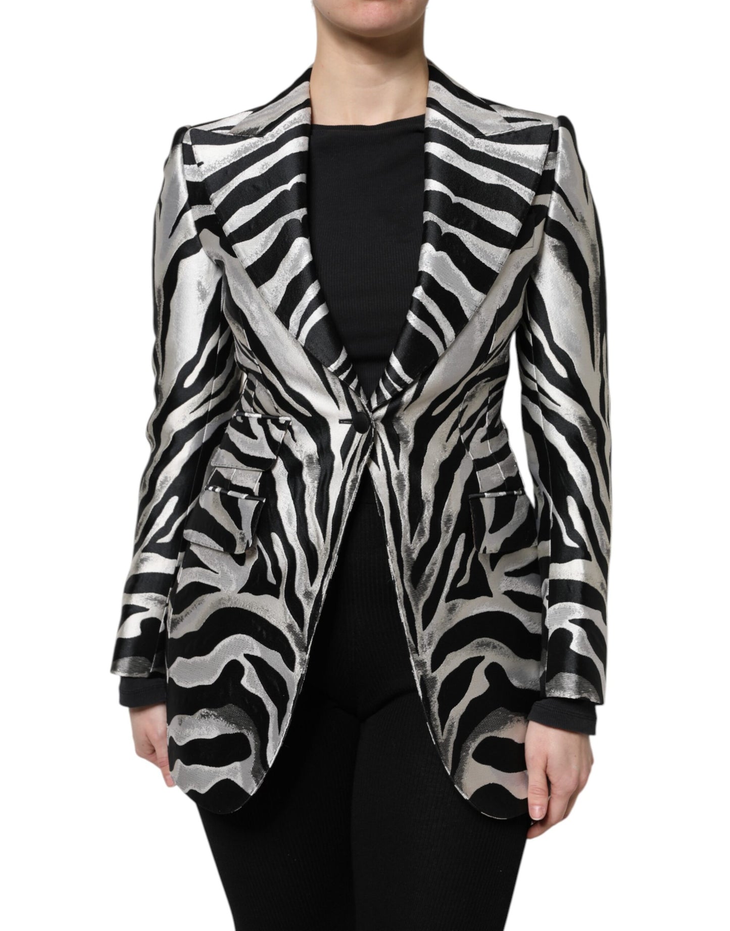 Dolce & Gabbana Black & White Women's Zebra Print Blazer Jacket