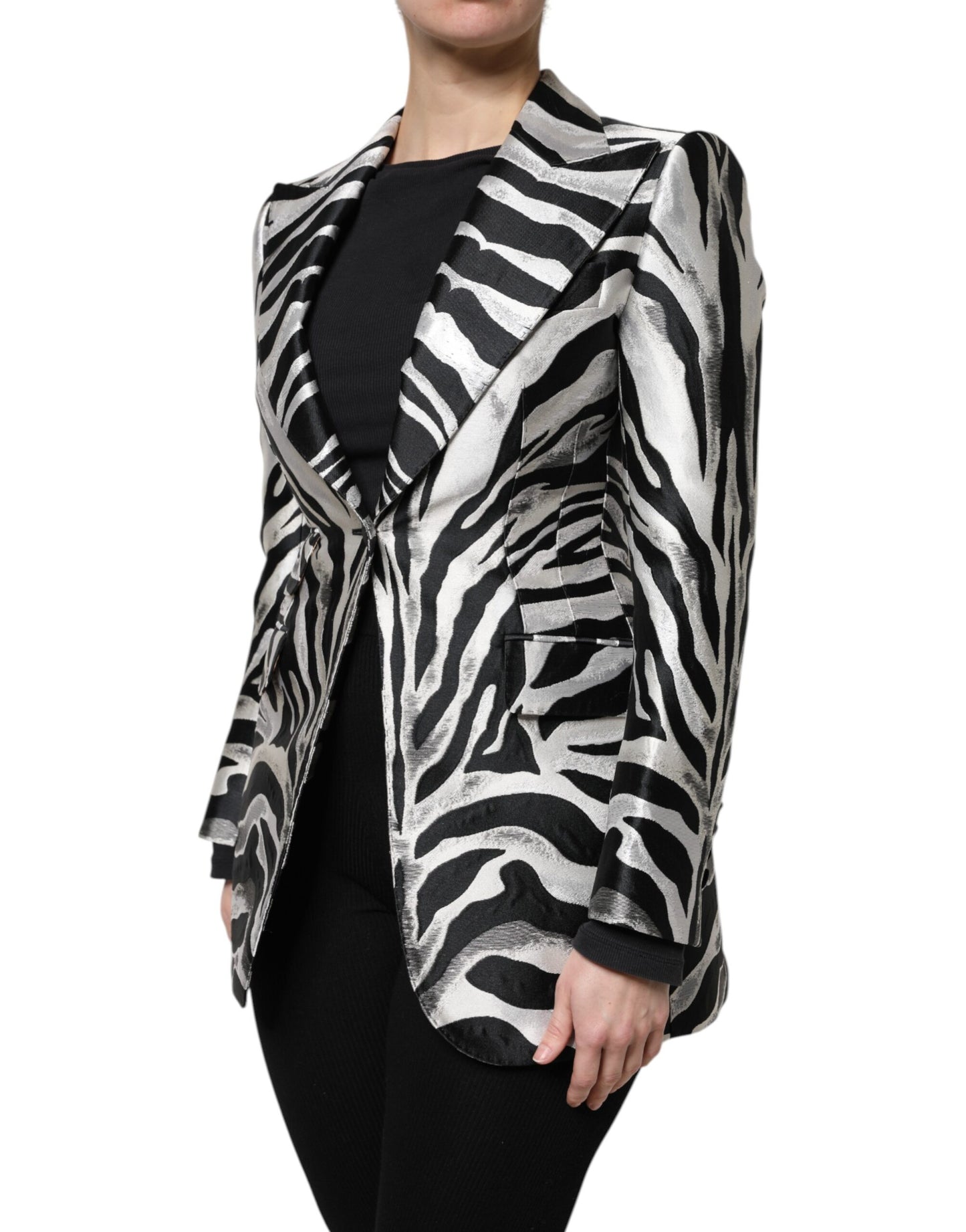Dolce & Gabbana Black & White Women's Zebra Print Blazer Jacket