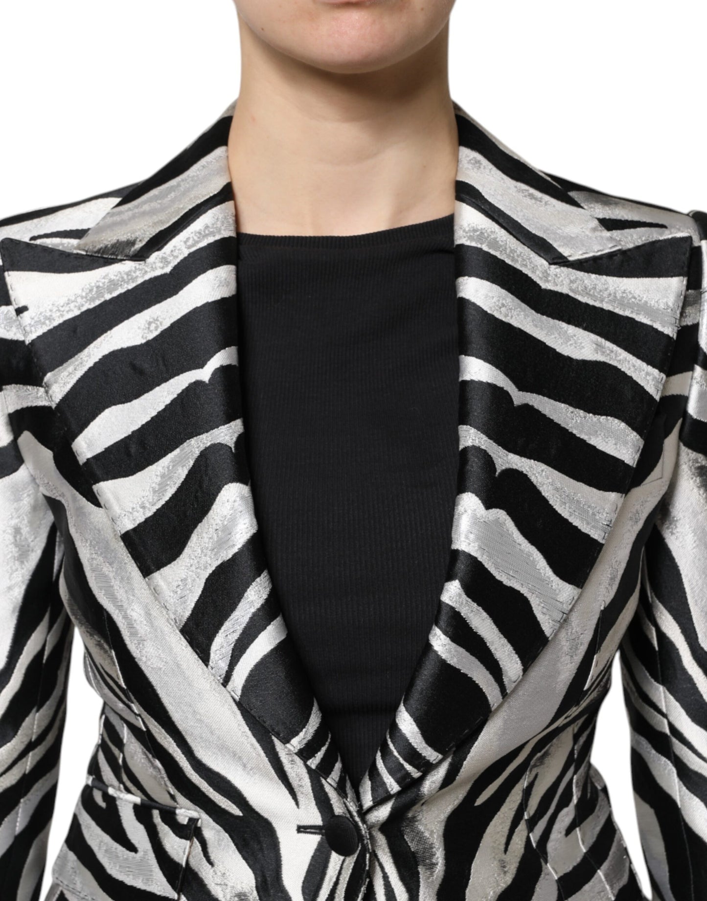Dolce & Gabbana Black & White Women's Zebra Print Blazer Jacket