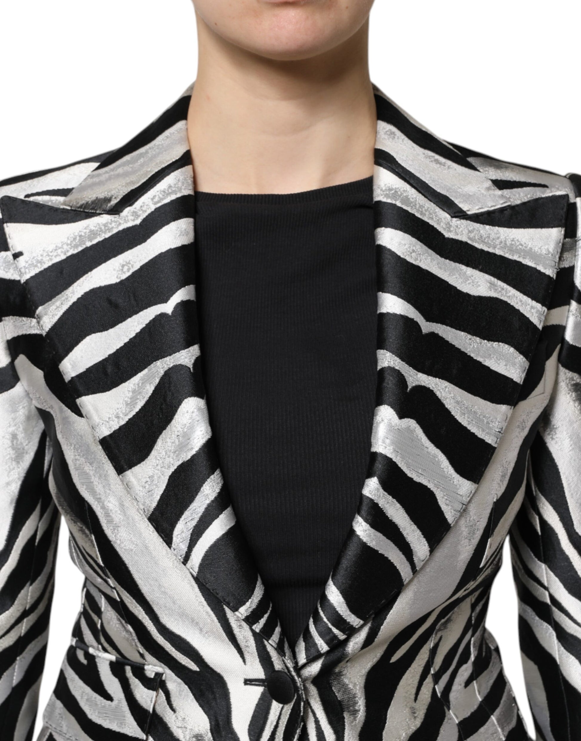 Dolce & Gabbana Black & White Women's Zebra Print Blazer Jacket