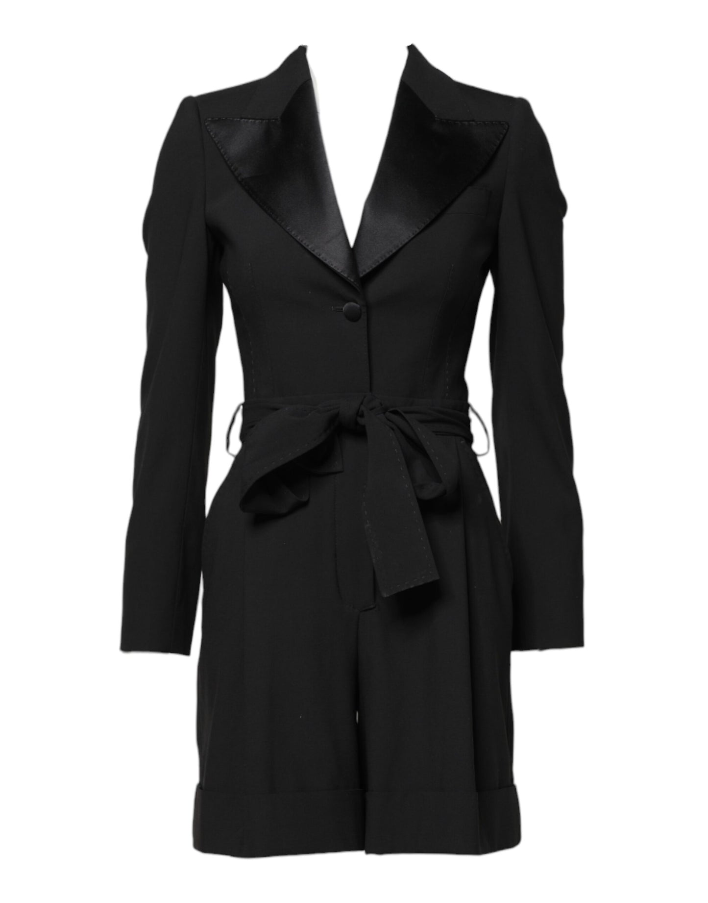 Dolce & Gabbana Black Wool Long Sleeve Belted Blazer Playsuit