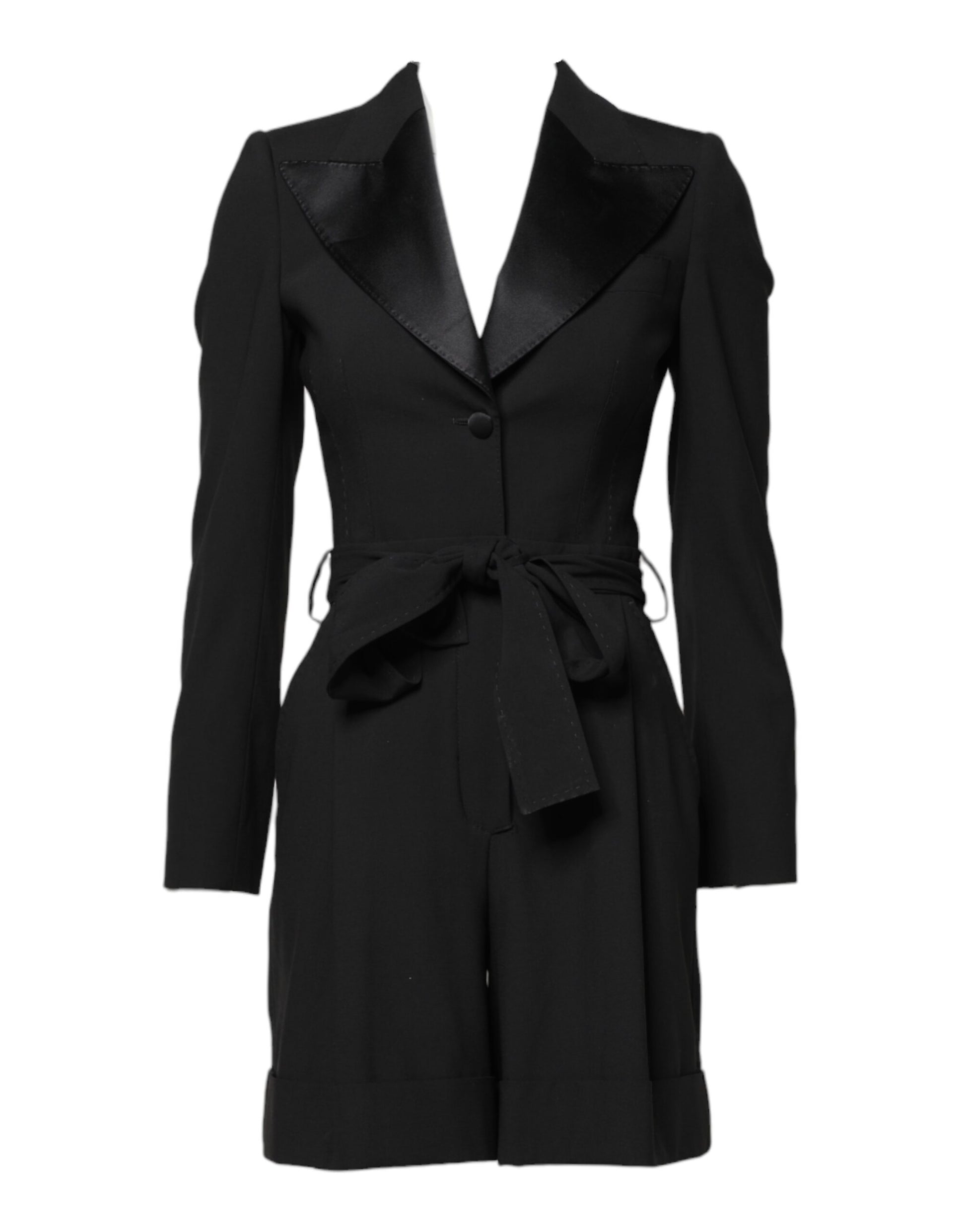 Dolce & Gabbana Black Wool Long Sleeve Belted Blazer Playsuit