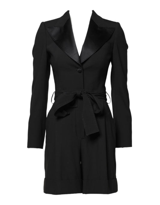 Dolce & Gabbana Black Wool Long Sleeve Belted Blazer Playsuit
