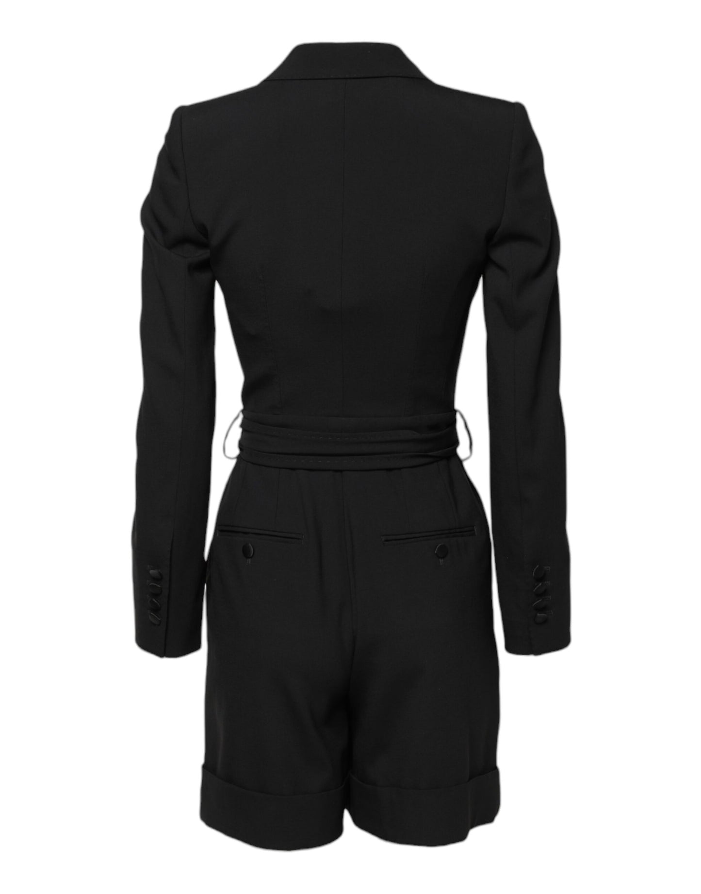 Dolce & Gabbana Black Wool Long Sleeve Belted Blazer Playsuit