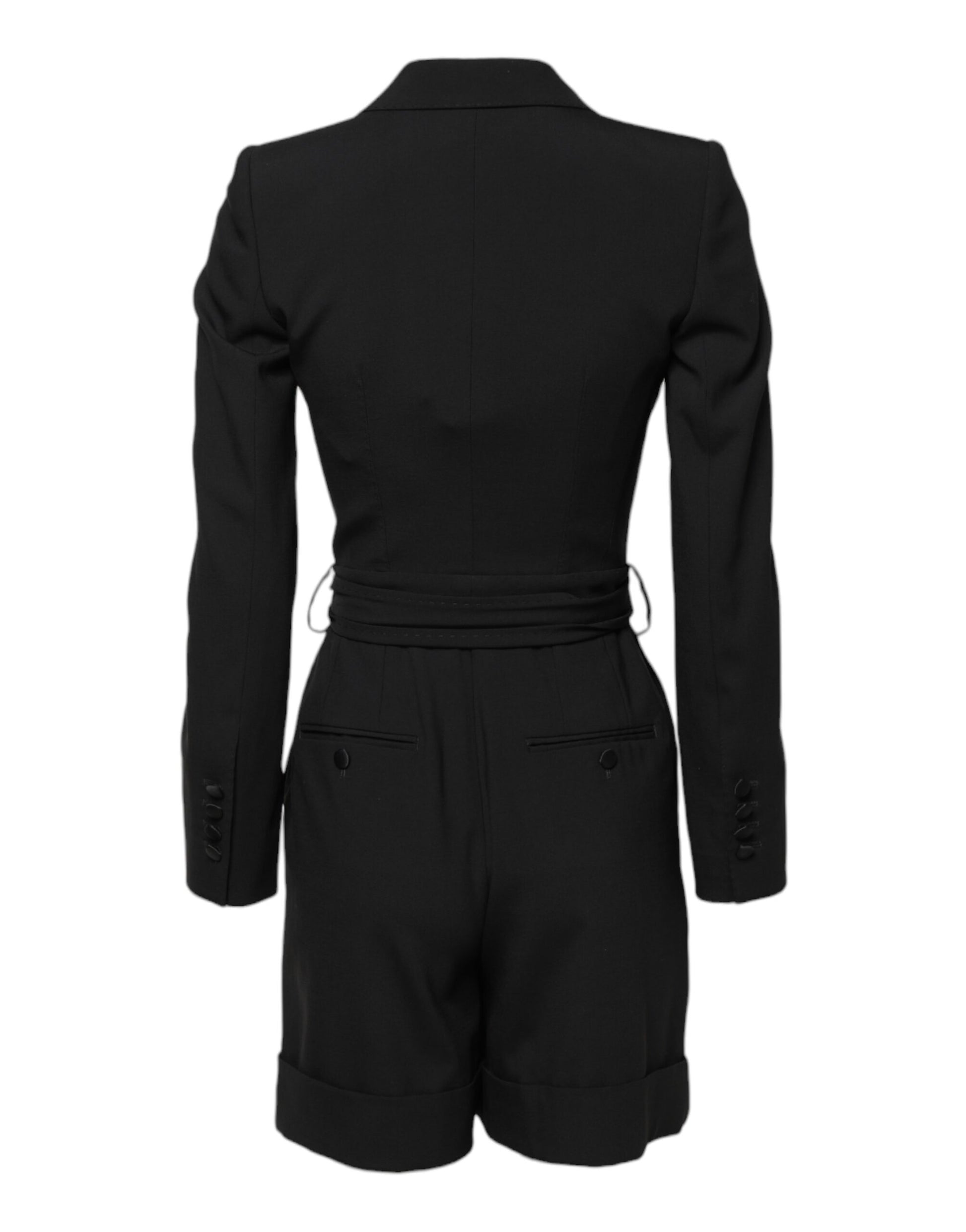 Dolce & Gabbana Black Wool Long Sleeve Belted Blazer Playsuit