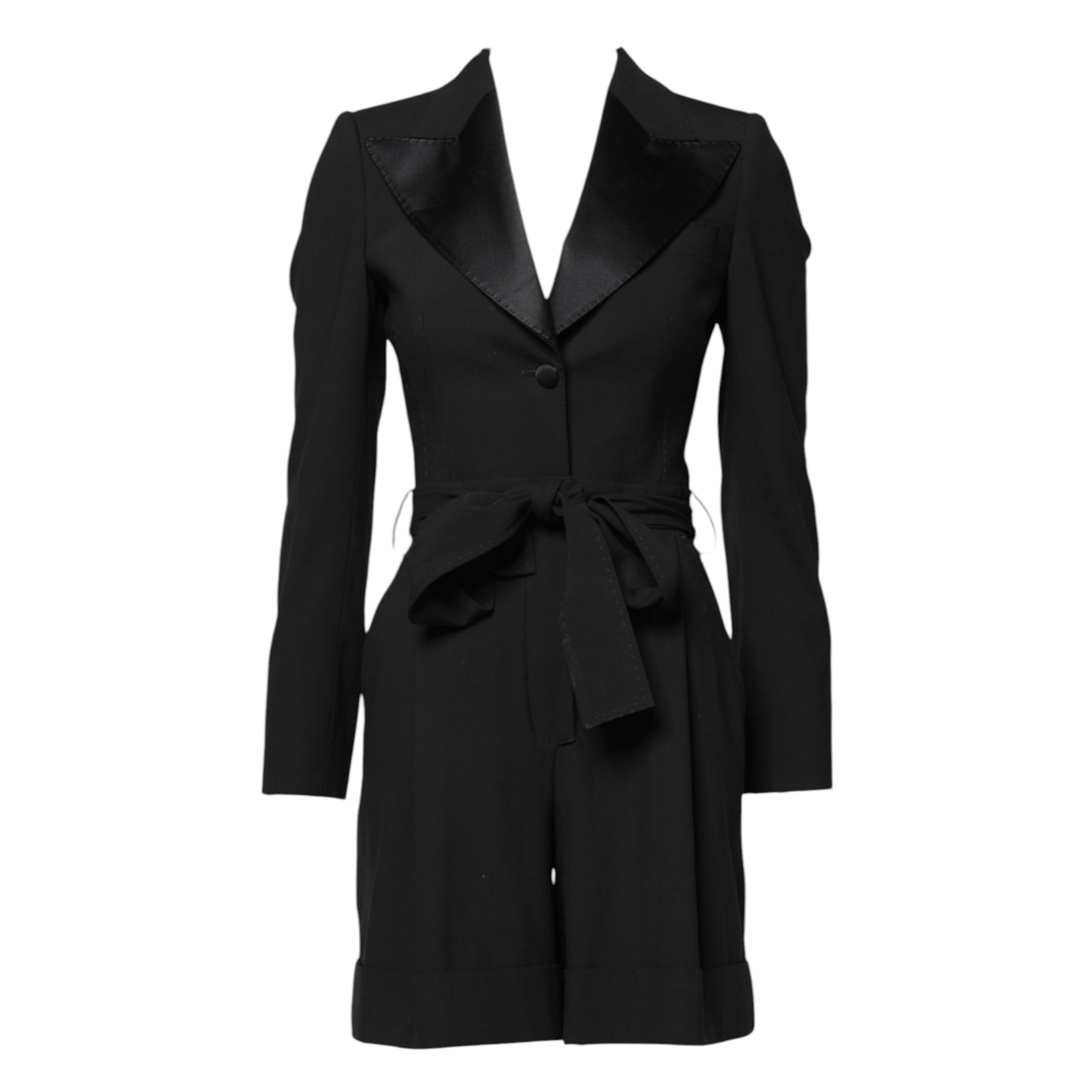 Dolce & Gabbana Black Wool Long Sleeve Belted Blazer Playsuit