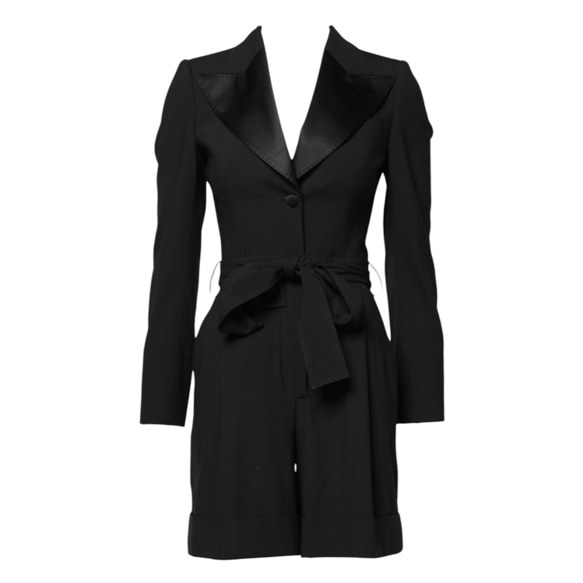 Dolce & Gabbana Black Wool Long Sleeve Belted Blazer Playsuit