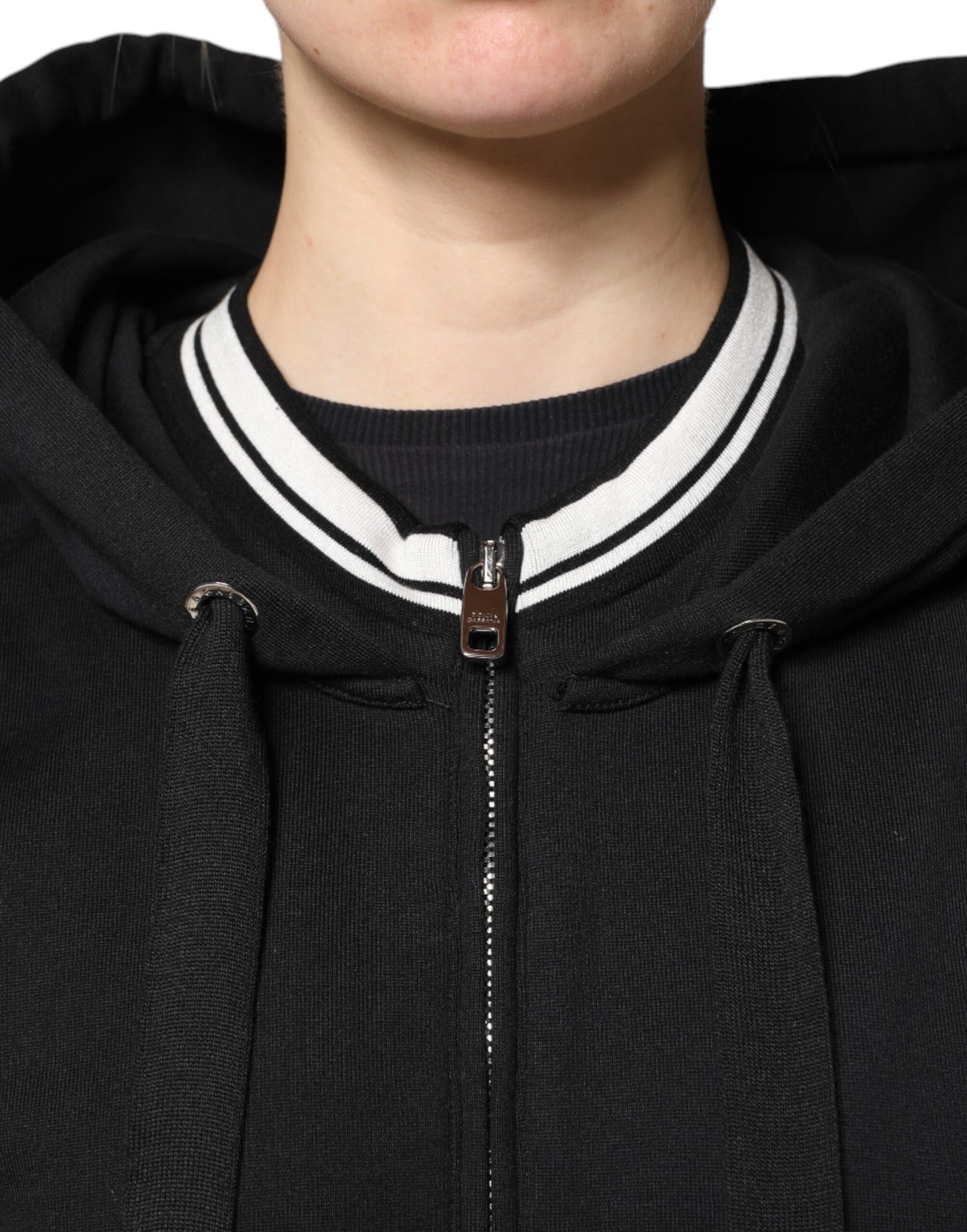 Dolce & Gabbana Black Cotton Hooded Full Zip Hoodie
